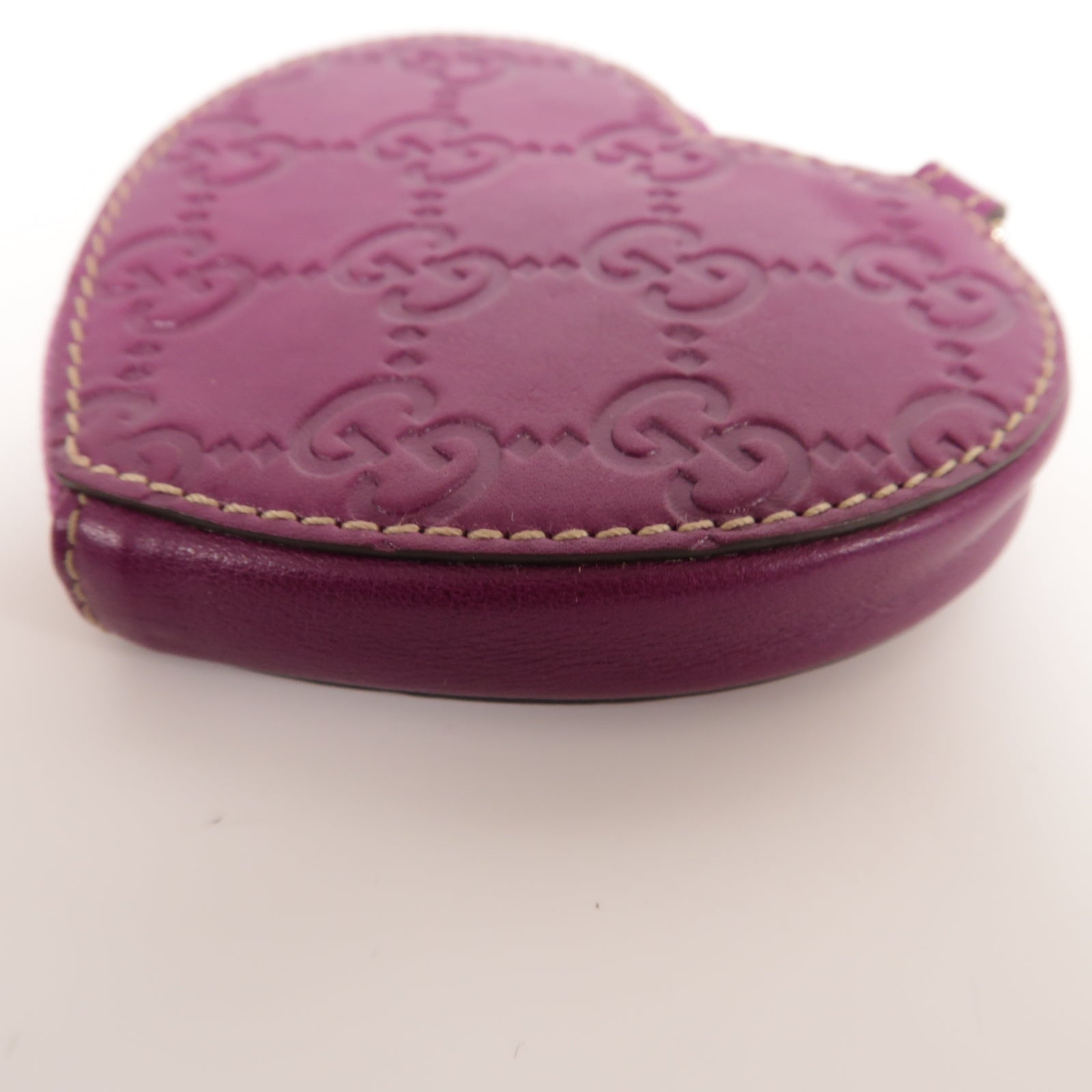 GUCCI 牛皮皮革Heart shaped coin purse金扣零錢包紫色