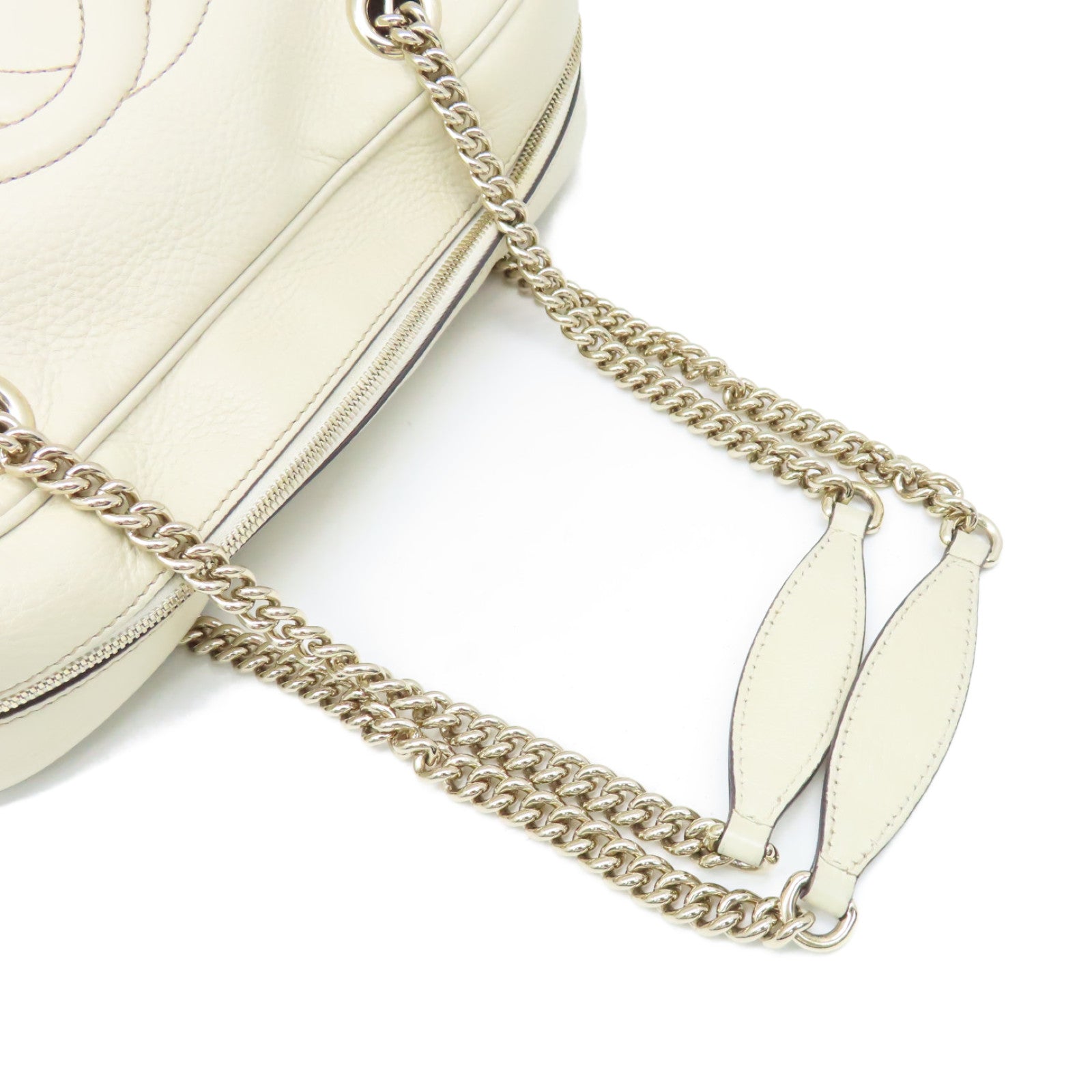 GUCCI 【激減優惠】牛皮皮革Chain Shoulder Bag金扣鏈帶肩背袋米白色
