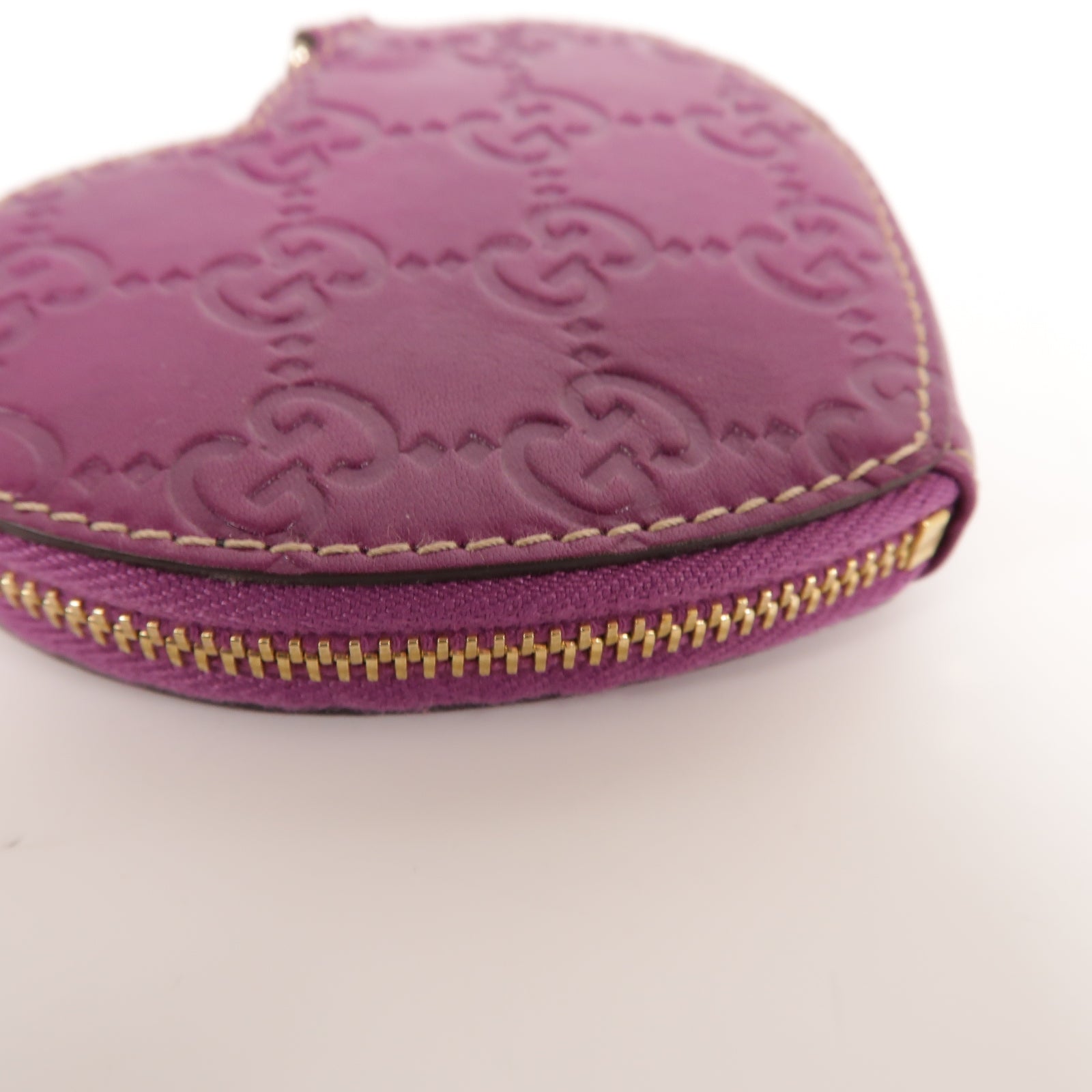 GUCCI 牛皮皮革Heart shaped coin purse金扣零錢包紫色