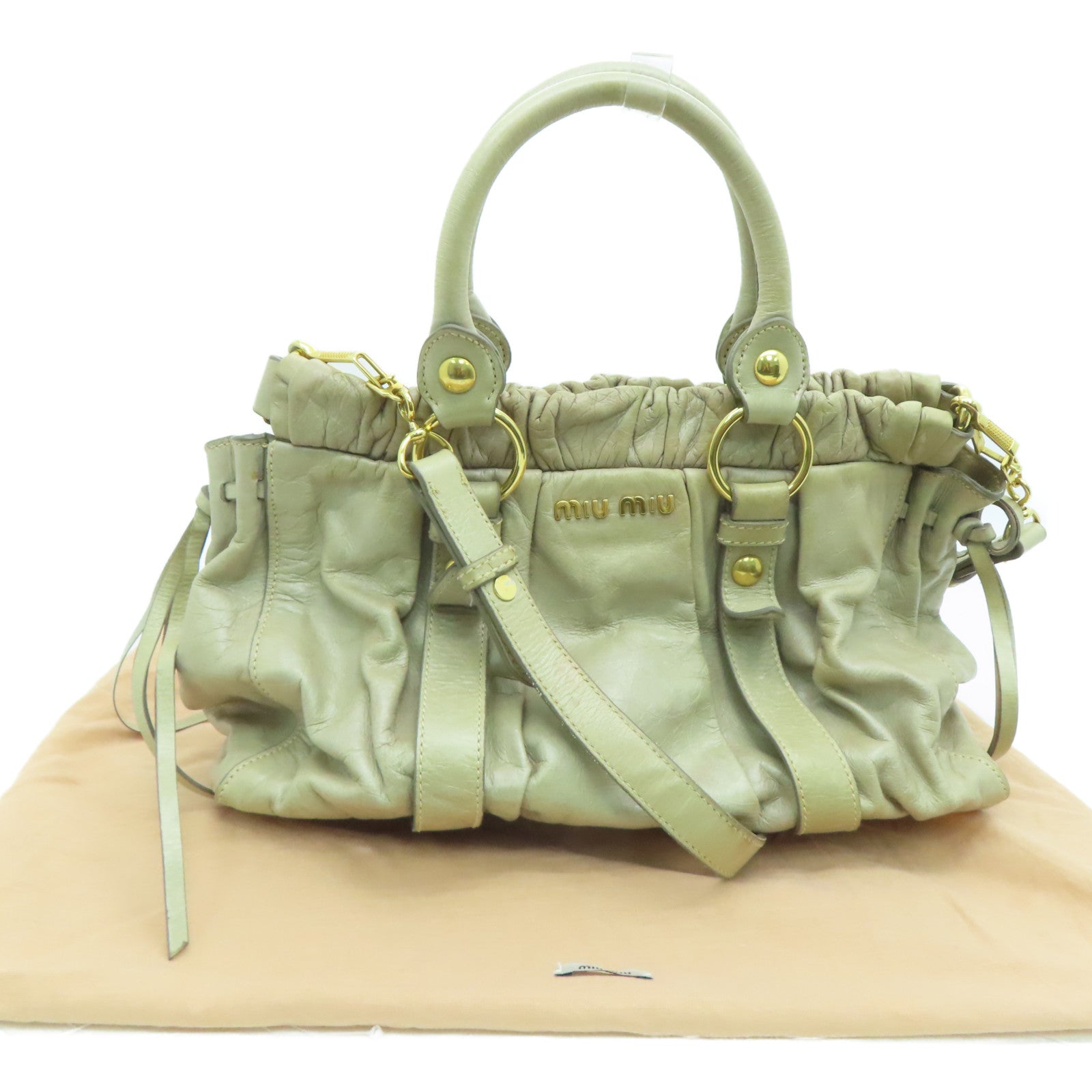 Miu Miu 牛皮皮革2 Way Shoulder金扣手挽肩背两用袋米色