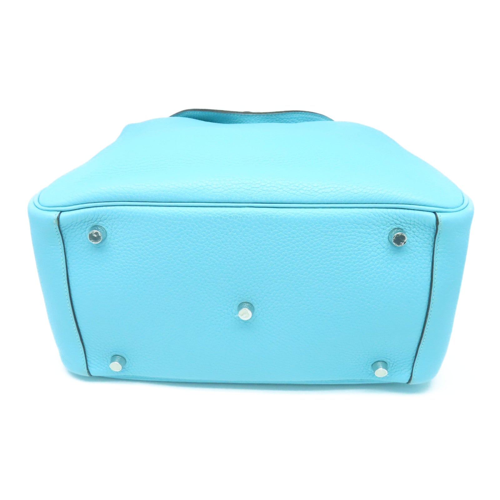 HERMES Clemence皮革Lindy 30银扣手挽肩背两用袋Bleu Atoll蓝色