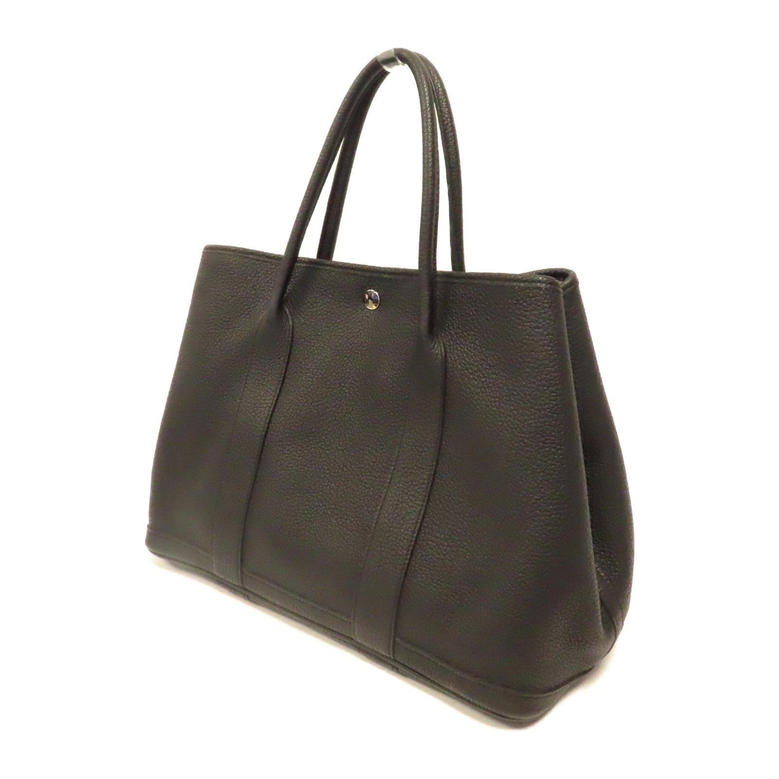 HERMES Clemence皮革Garden Party PM銀扣手挽袋黑色