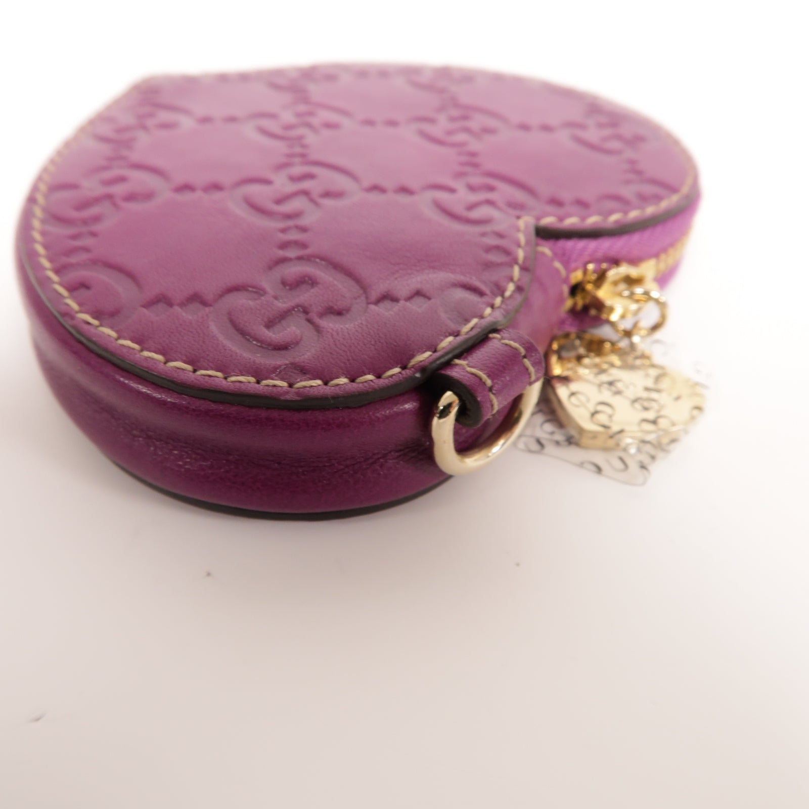GUCCI 牛皮皮革Heart shaped coin purse金扣零錢包紫色