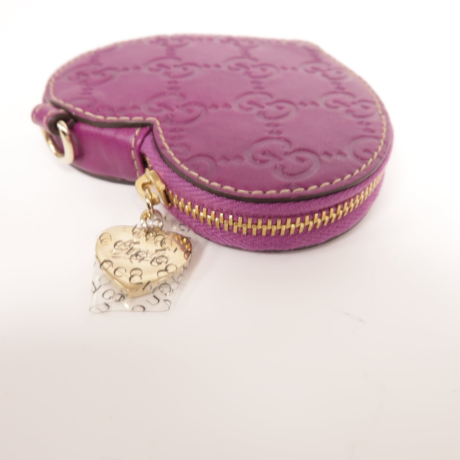 GUCCI 牛皮皮革Heart shaped coin purse金扣零錢包紫色