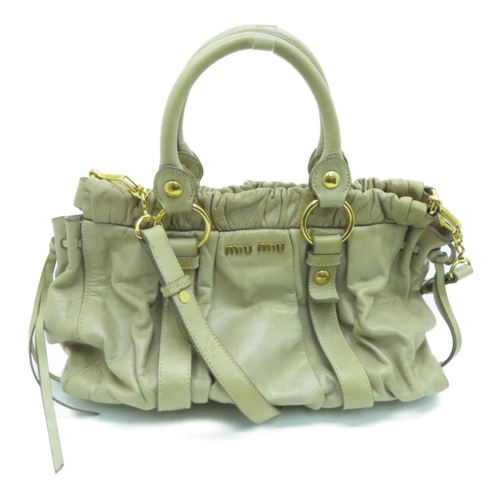 Miu Miu 牛皮皮革2 Way Shoulder金扣手挽肩背两用袋米色