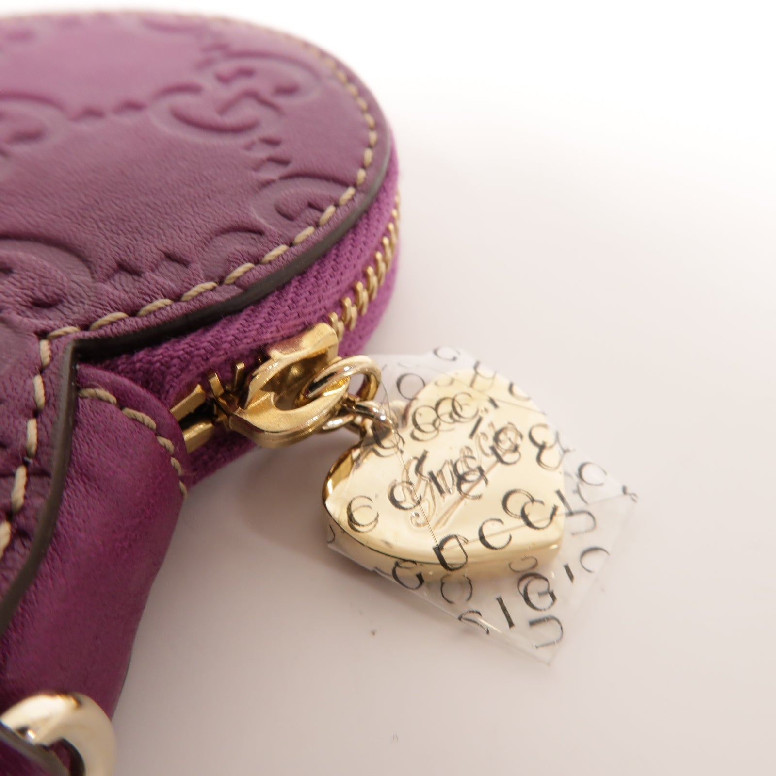 GUCCI 牛皮皮革Heart shaped coin purse金扣零錢包紫色