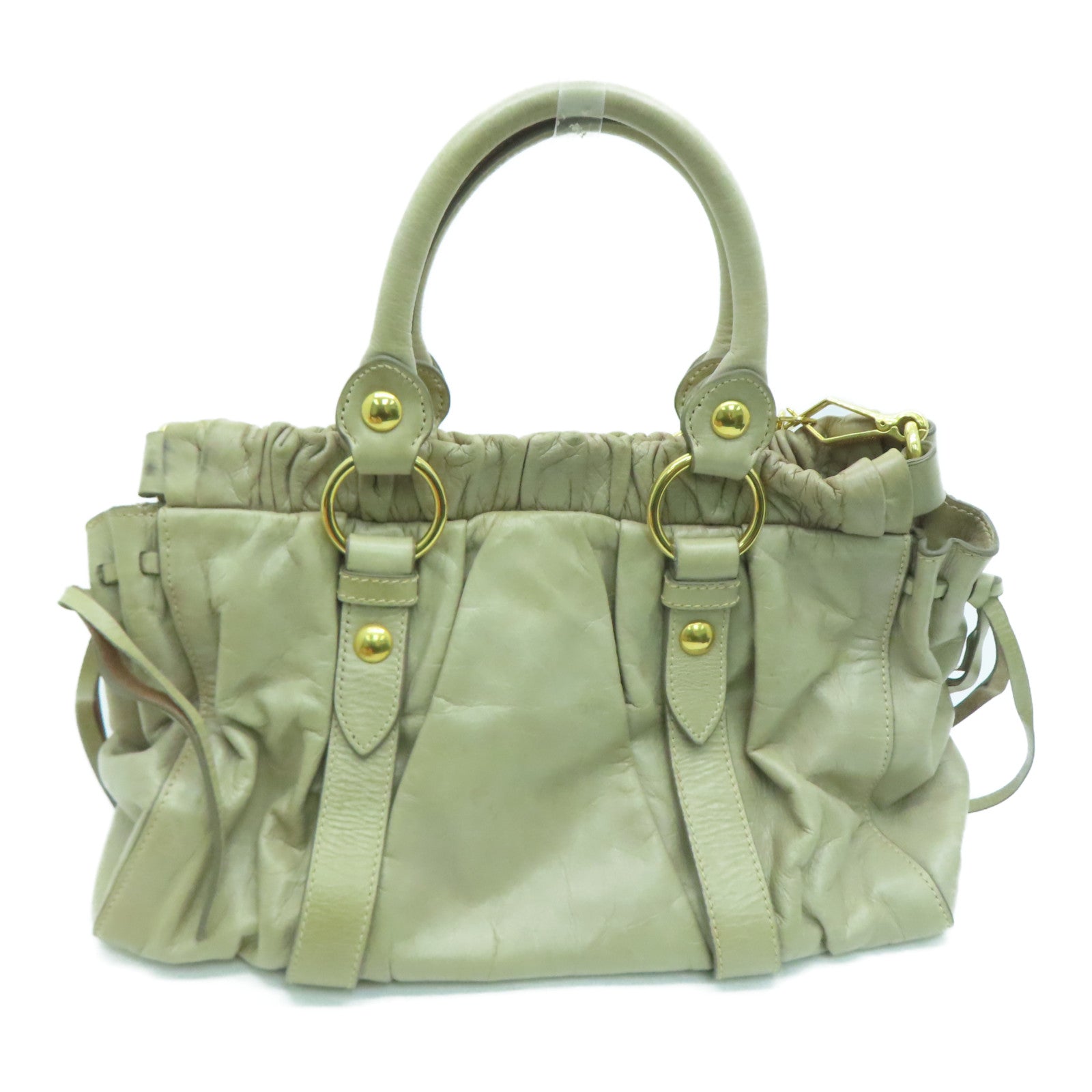Miu Miu 牛皮皮革2 Way Shoulder金扣手挽肩背两用袋米色