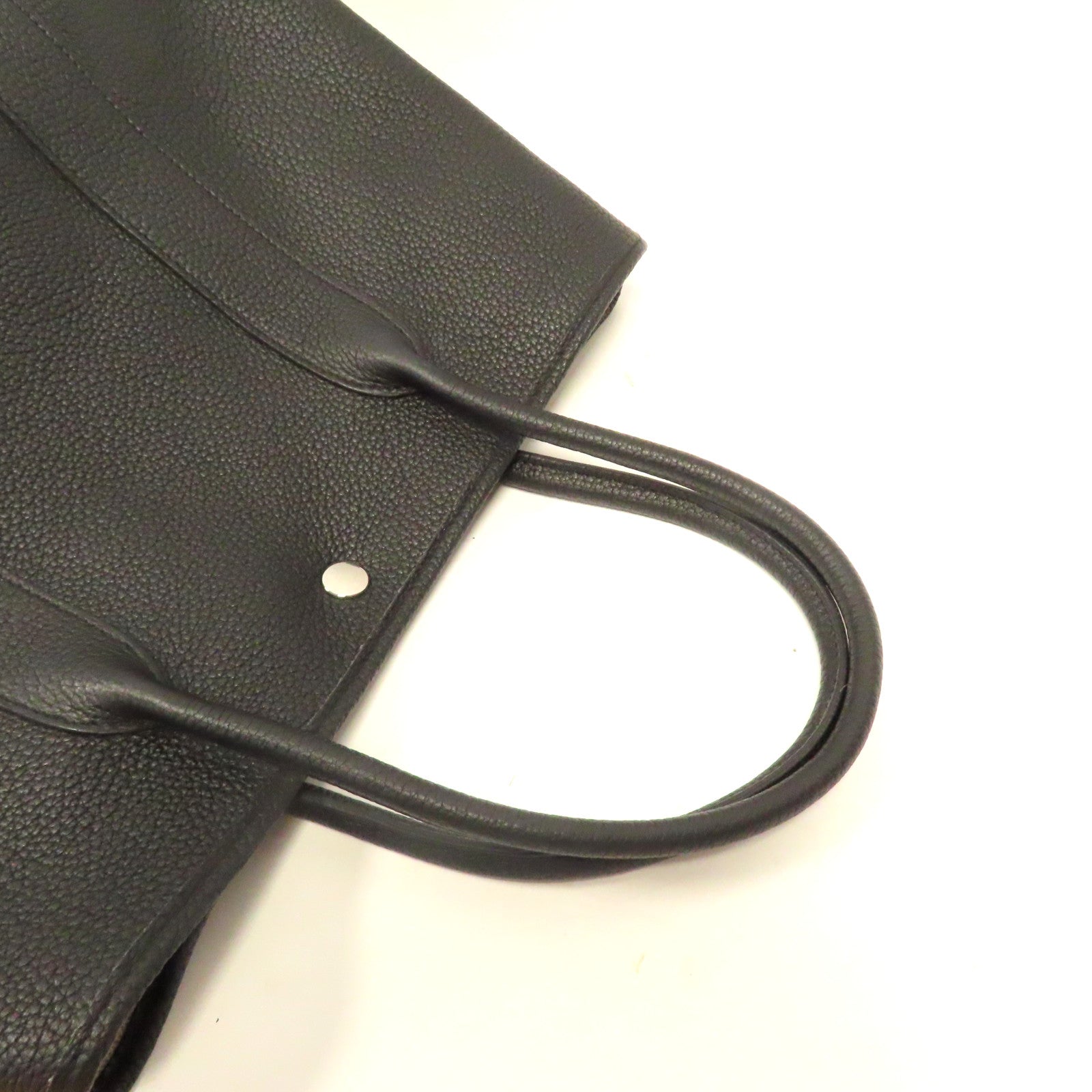 HERMES Clemence皮革Garden Party PM銀扣手挽袋黑色