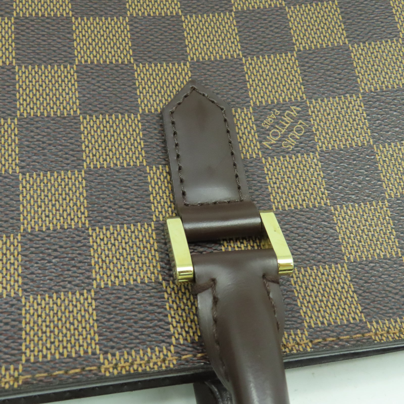 LOUIS VUITTON Damier Sac Plat PM金扣手挽袋啡色