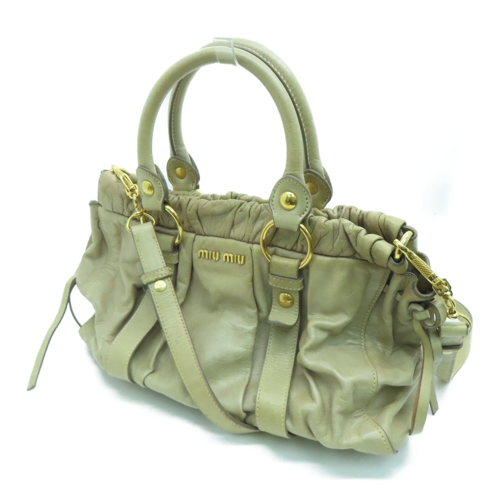 Miu Miu 牛皮皮革2 Way Shoulder金扣手挽肩背两用袋米色