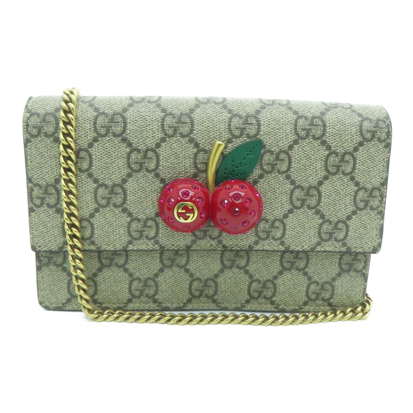GUCCI 帆布Wallet On Chain金扣鏈帶肩背袋啡色