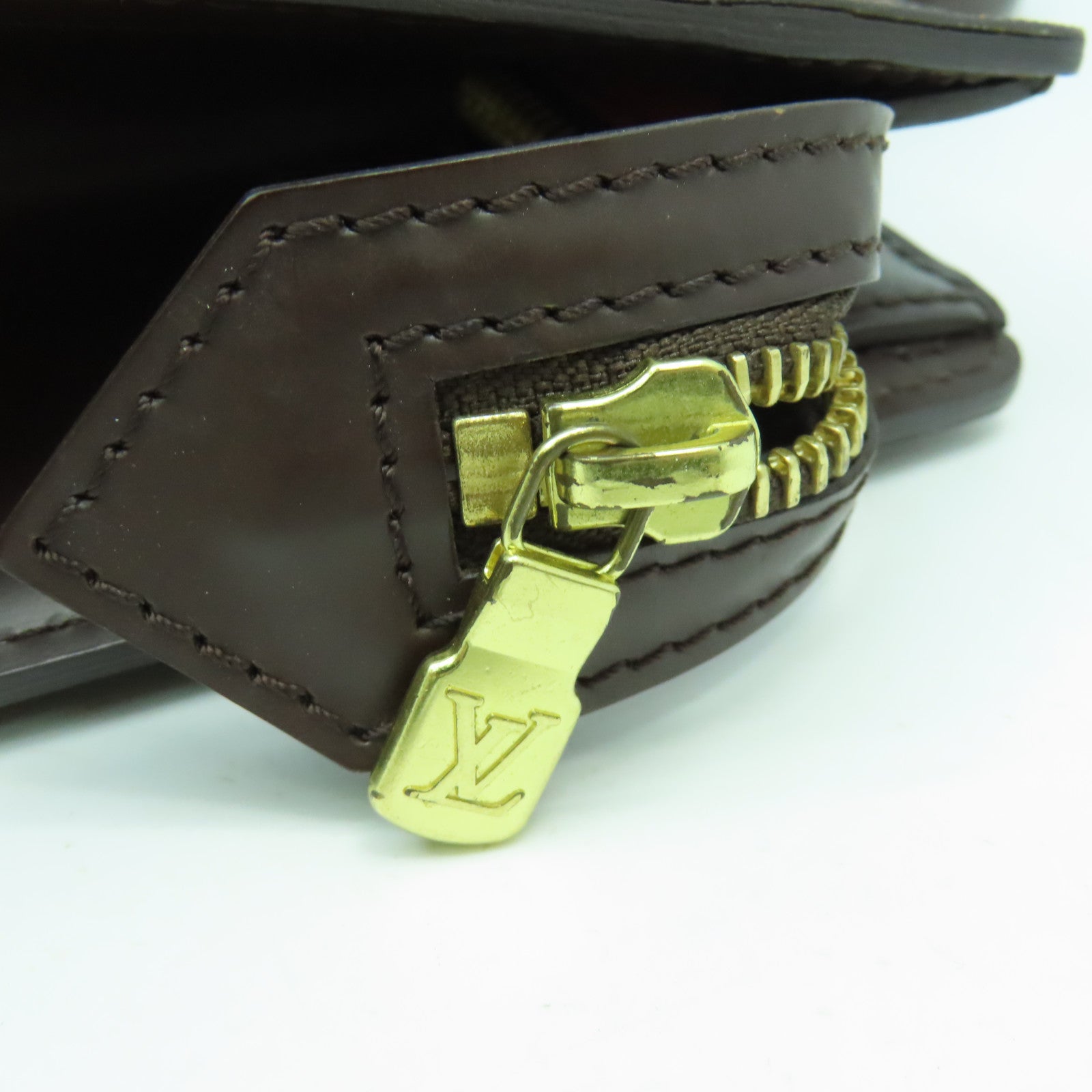 LOUIS VUITTON Damier Sac Plat PM金扣手挽袋啡色