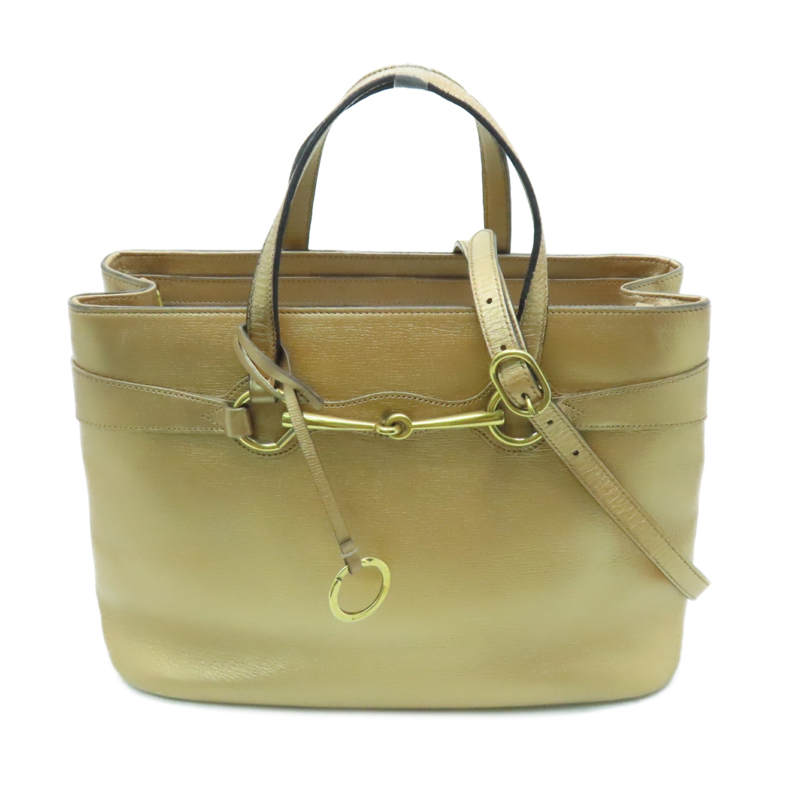 GUCCI 【激減優惠】牛皮皮革Horsebit Handbag金扣手挽肩背兩用袋金色