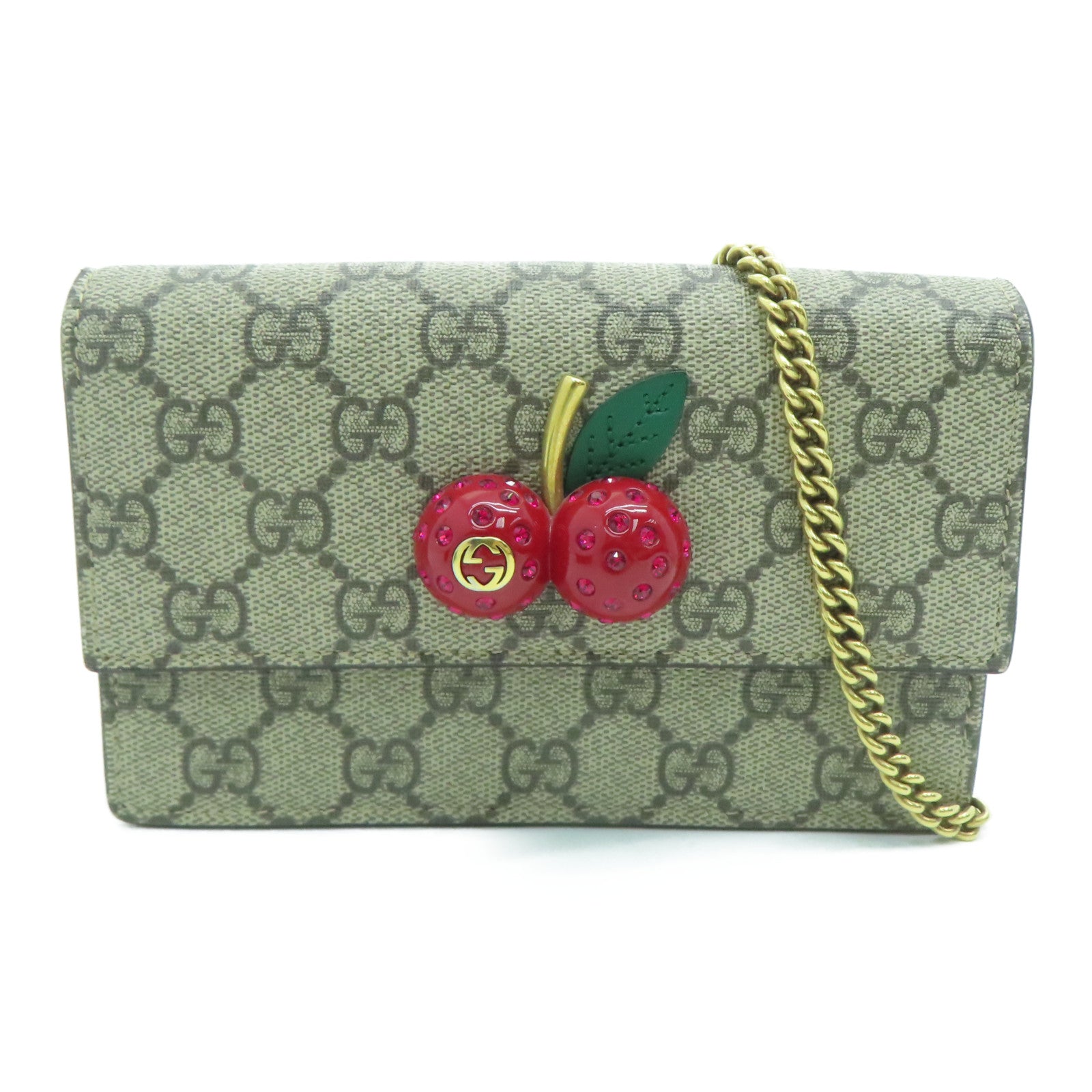 GUCCI 帆布Wallet On Chain金扣鏈帶肩背袋啡色