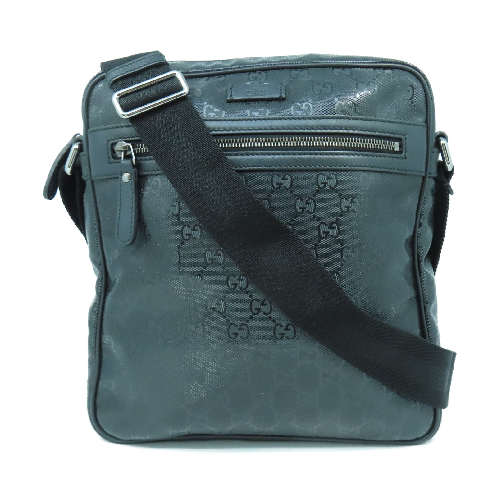 GUCCI 塗層帆布Shoulder Bag銀扣肩背袋黑色