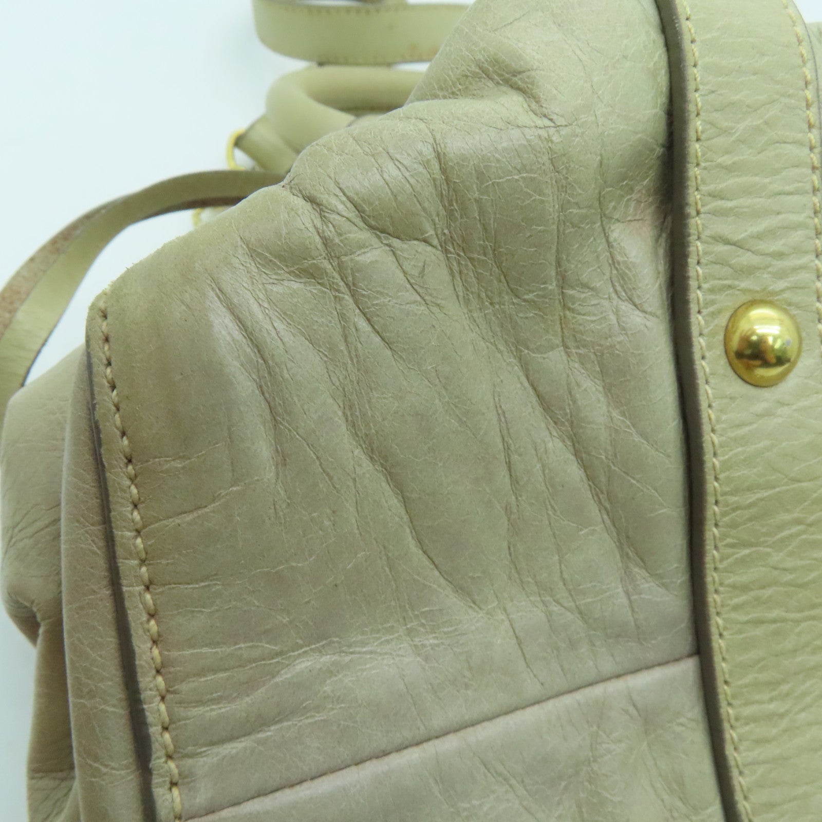 Miu Miu 牛皮皮革2 Way Shoulder金扣手挽肩背两用袋米色