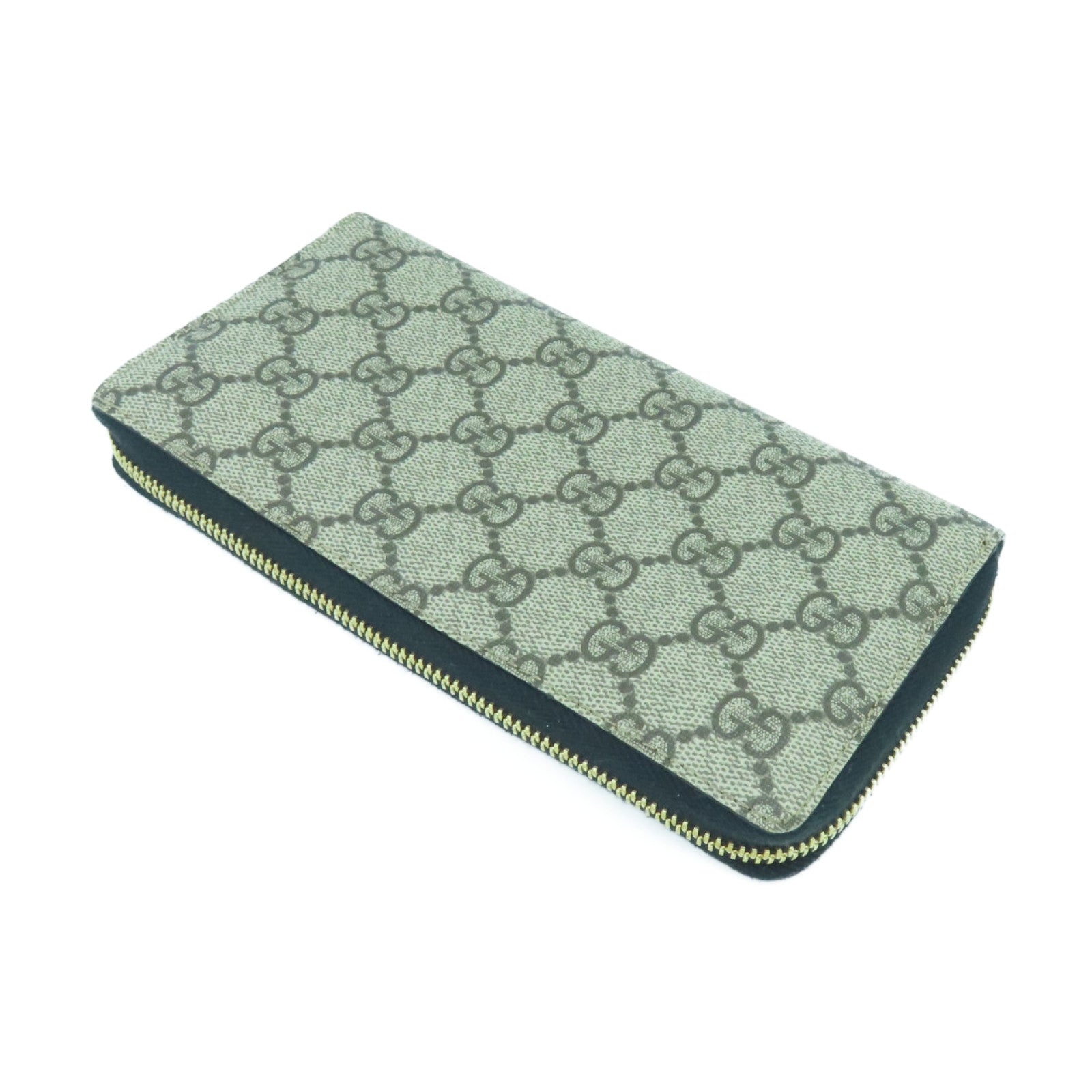 GUCCI 塗層帆布/牛皮皮革Long Wallelt金扣長錢包啡色/黑色