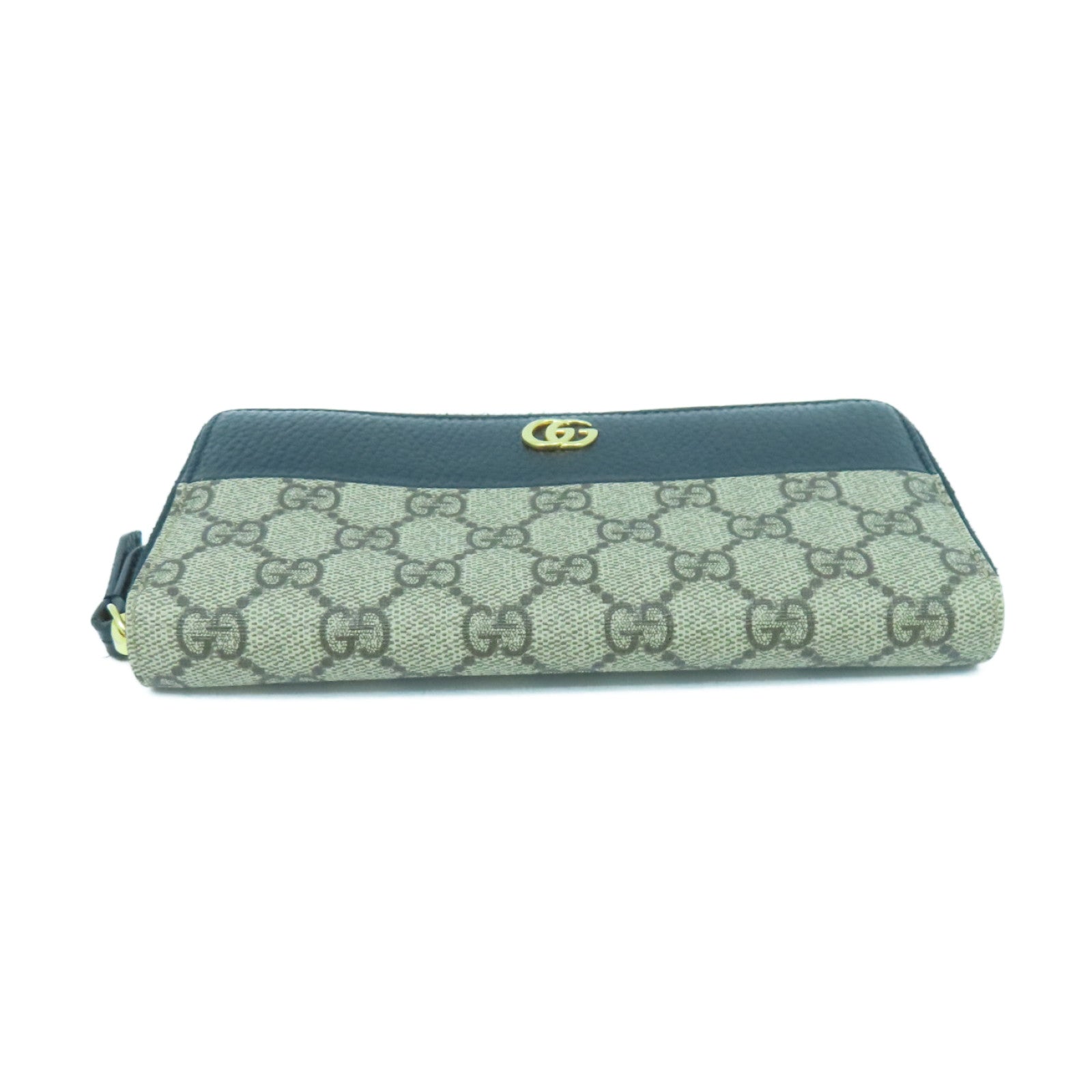 GUCCI 塗層帆布/牛皮皮革Long Wallelt金扣長錢包啡色/黑色