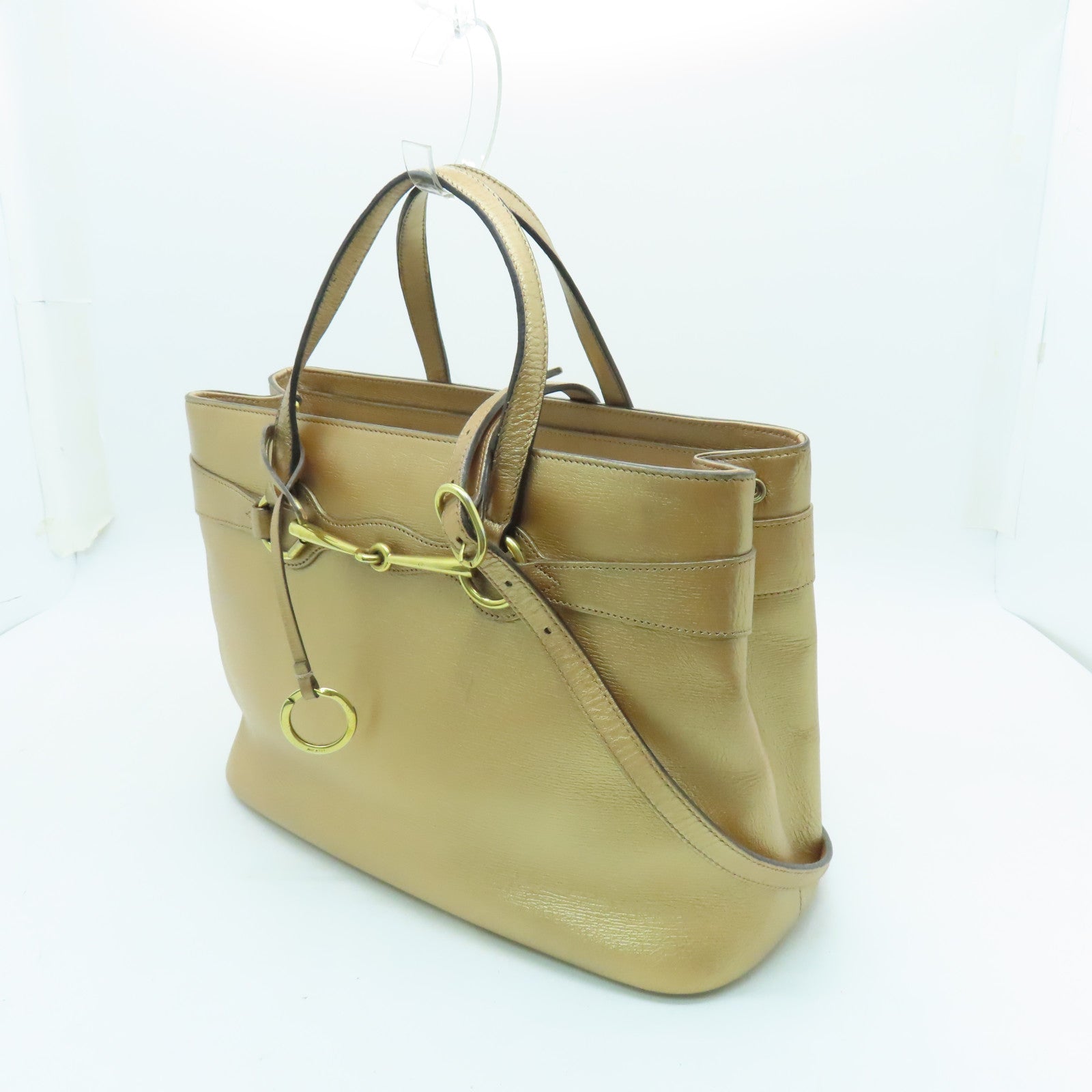GUCCI 【激減優惠】牛皮皮革Horsebit Handbag金扣手挽肩背兩用袋金色