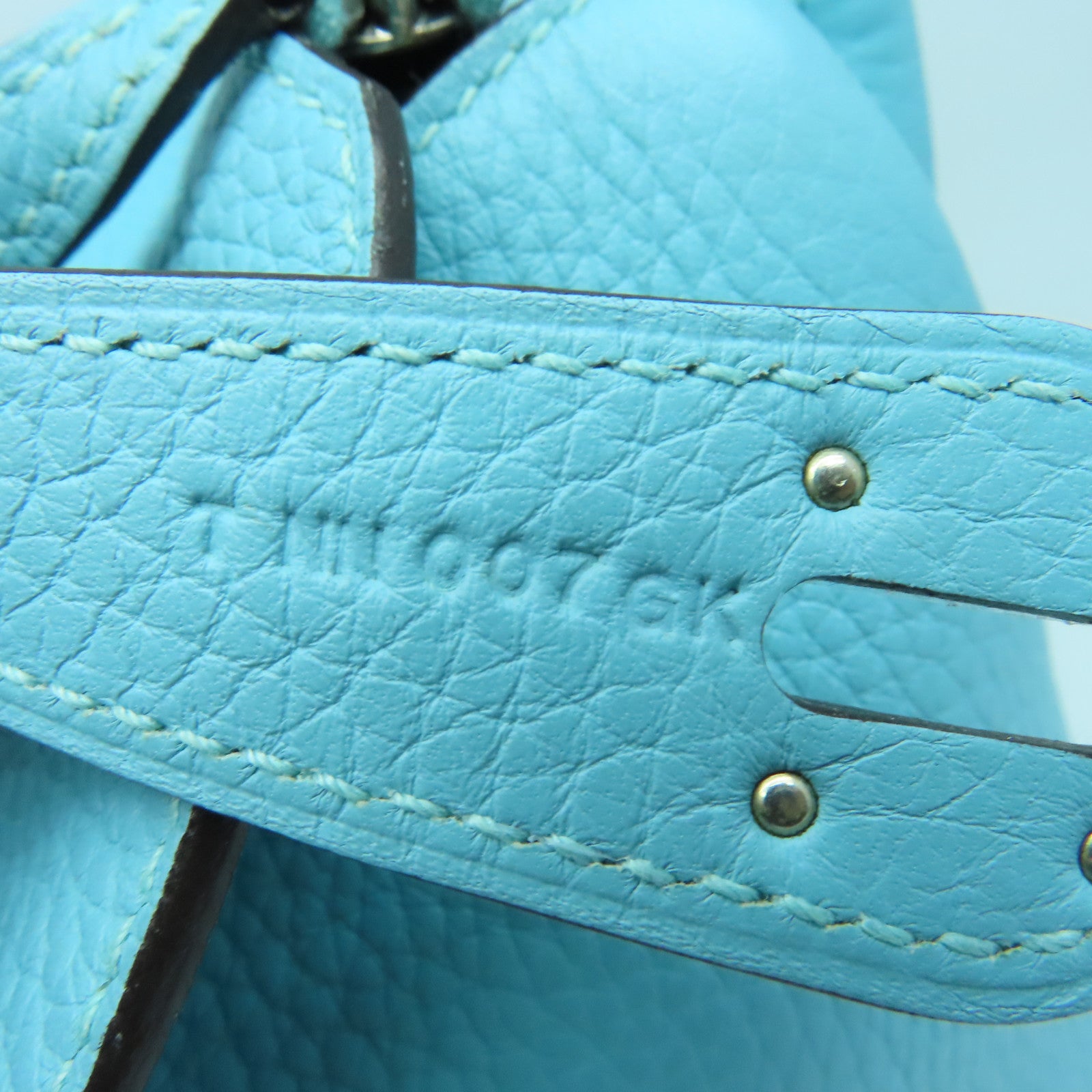 HERMES Clemence皮革Lindy 30银扣手挽肩背两用袋Bleu Atoll蓝色