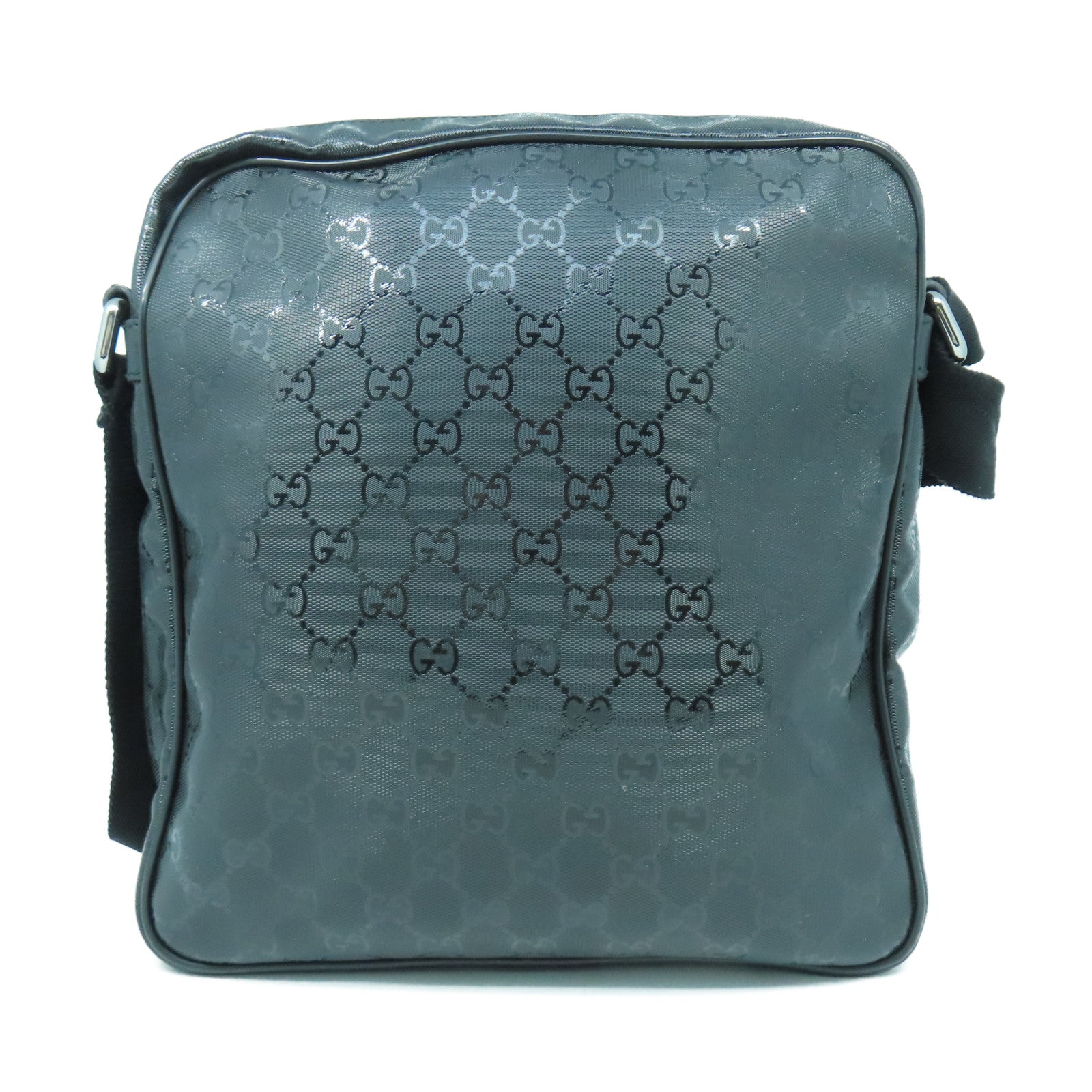 GUCCI 塗層帆布Shoulder Bag銀扣肩背袋黑色