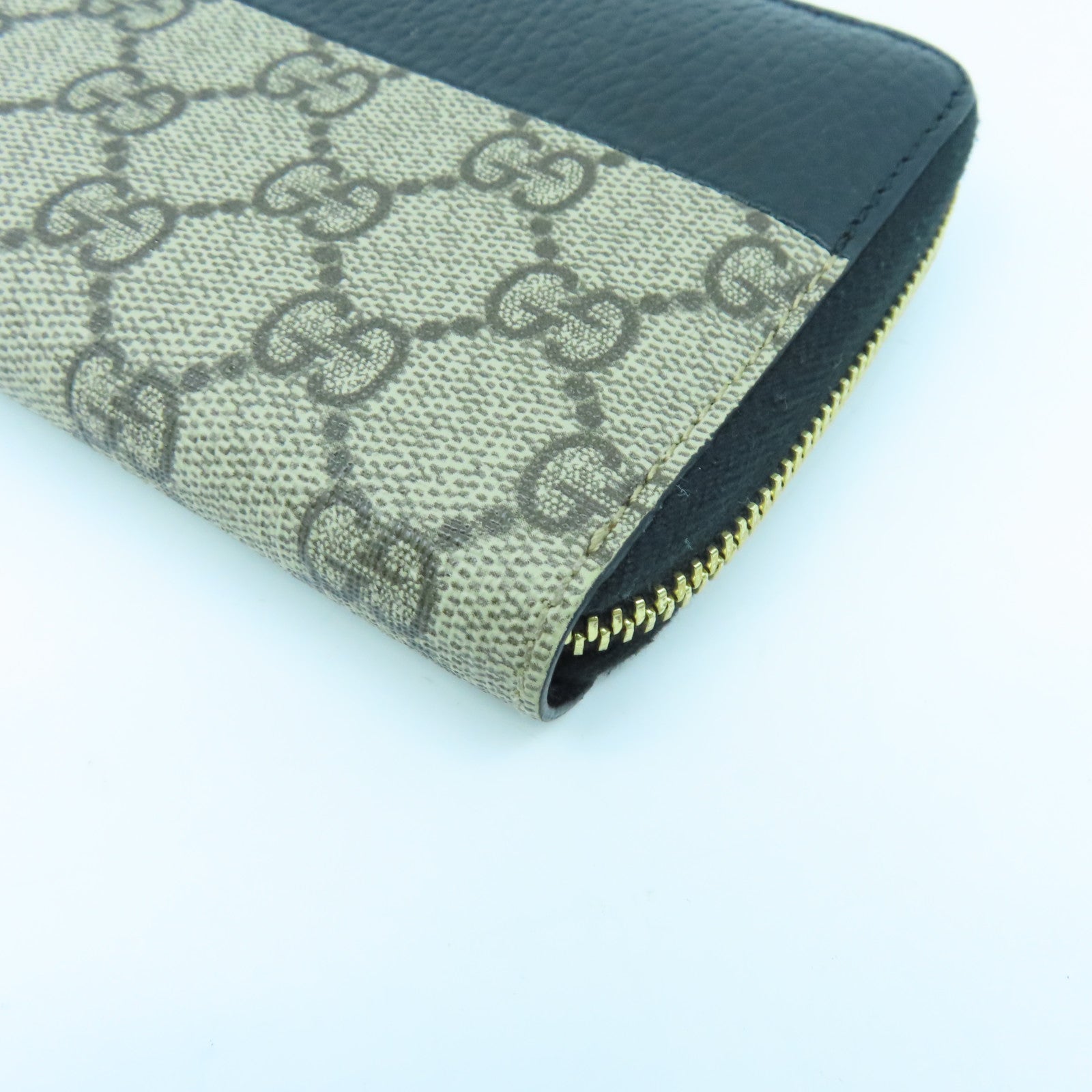 GUCCI 塗層帆布/牛皮皮革Long Wallelt金扣長錢包啡色/黑色