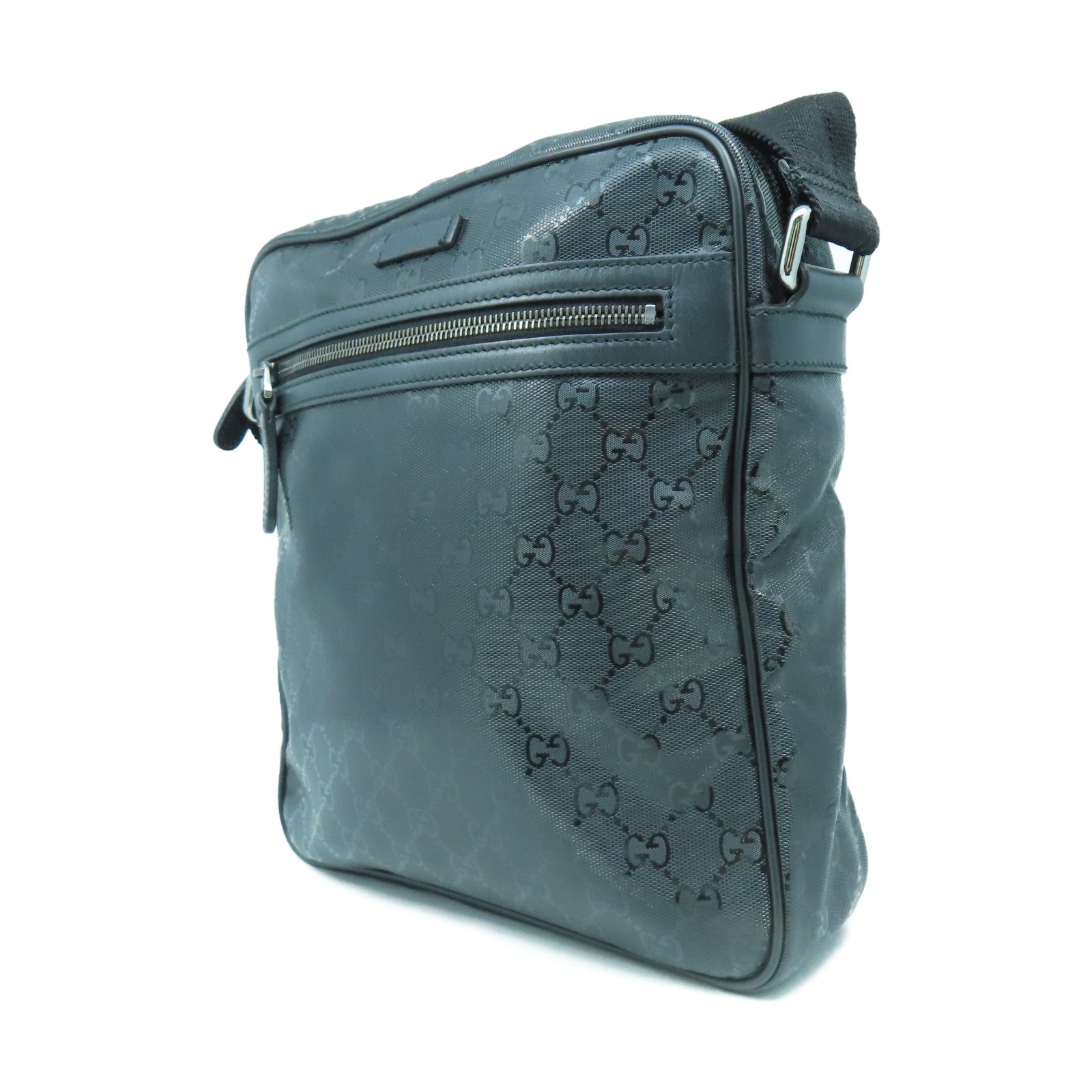GUCCI 塗層帆布Shoulder Bag銀扣肩背袋黑色