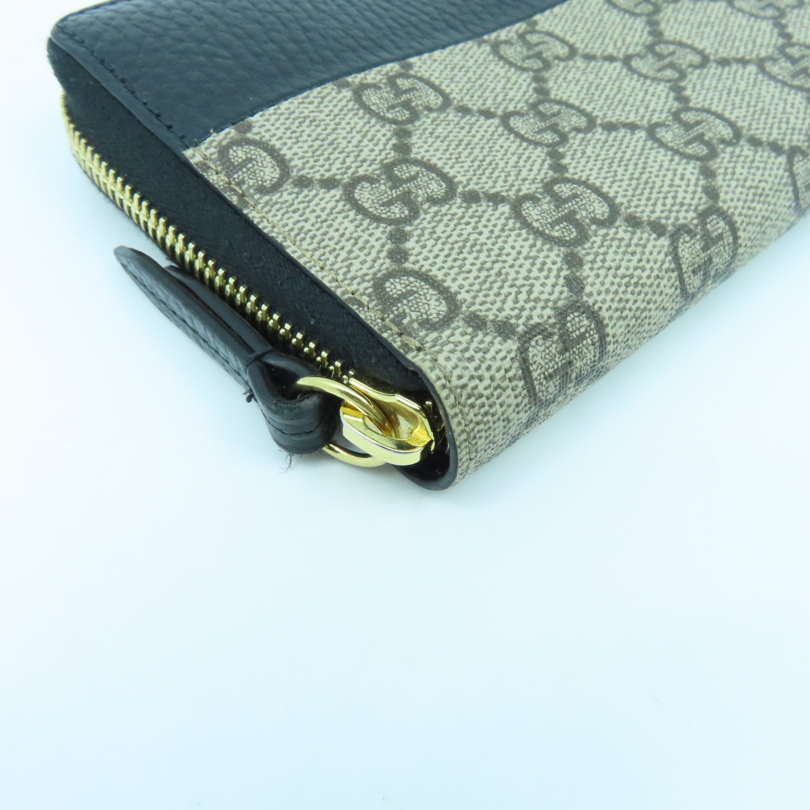 GUCCI 塗層帆布/牛皮皮革Long Wallelt金扣長錢包啡色/黑色
