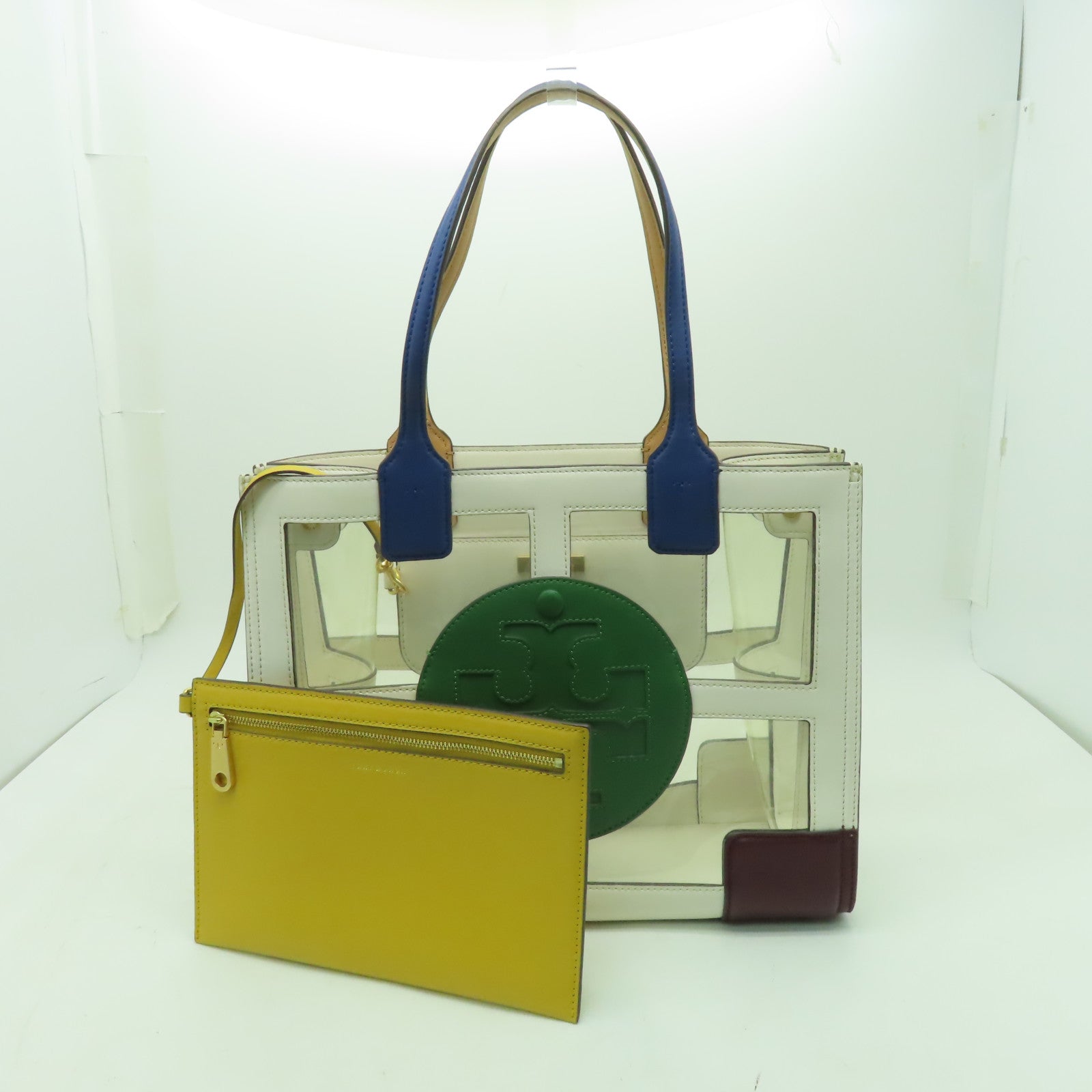 Tory Burch PVC/牛皮皮革Handbag金扣手挽袋白色/綠色/藍色