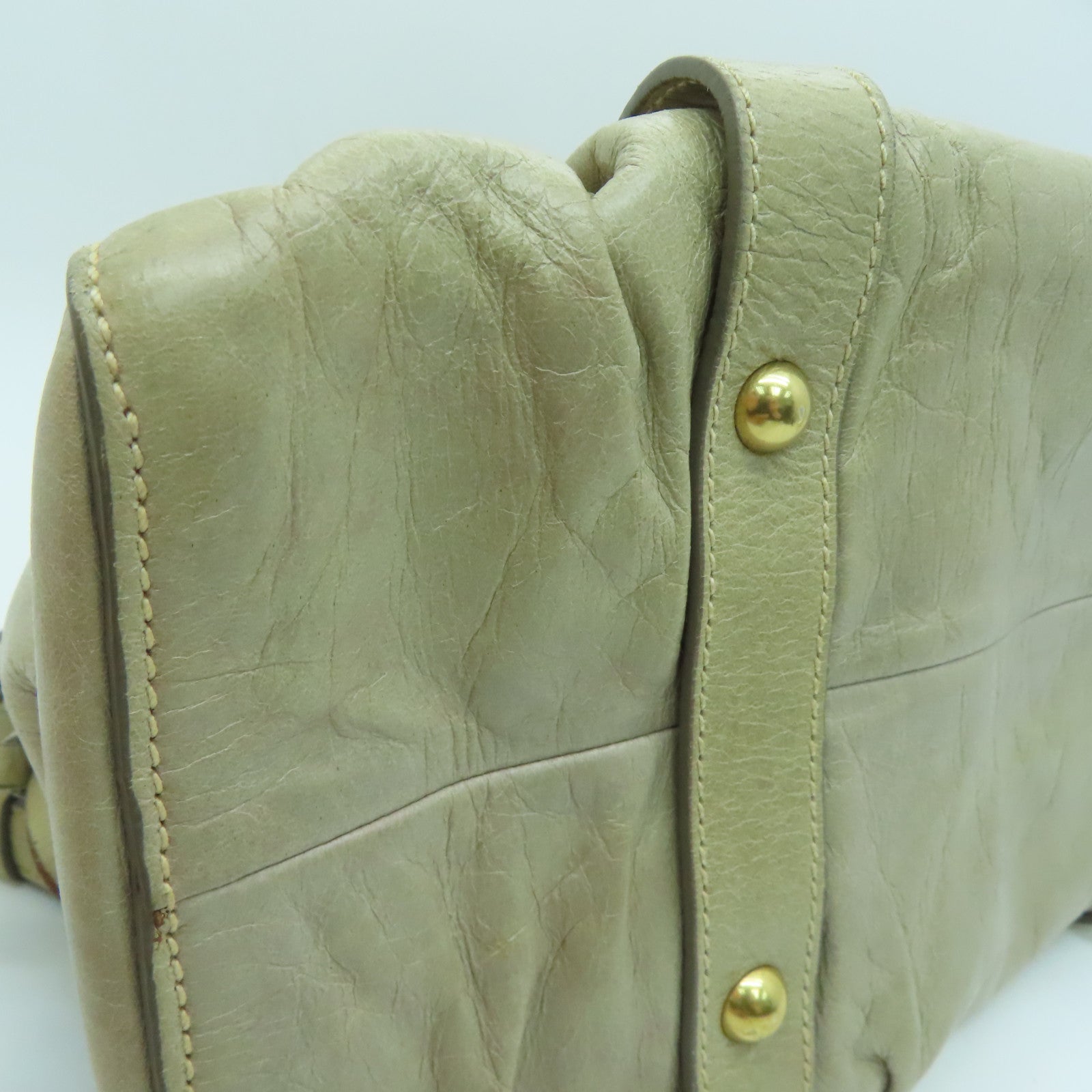 Miu Miu 牛皮皮革2 Way Shoulder金扣手挽肩背两用袋米色