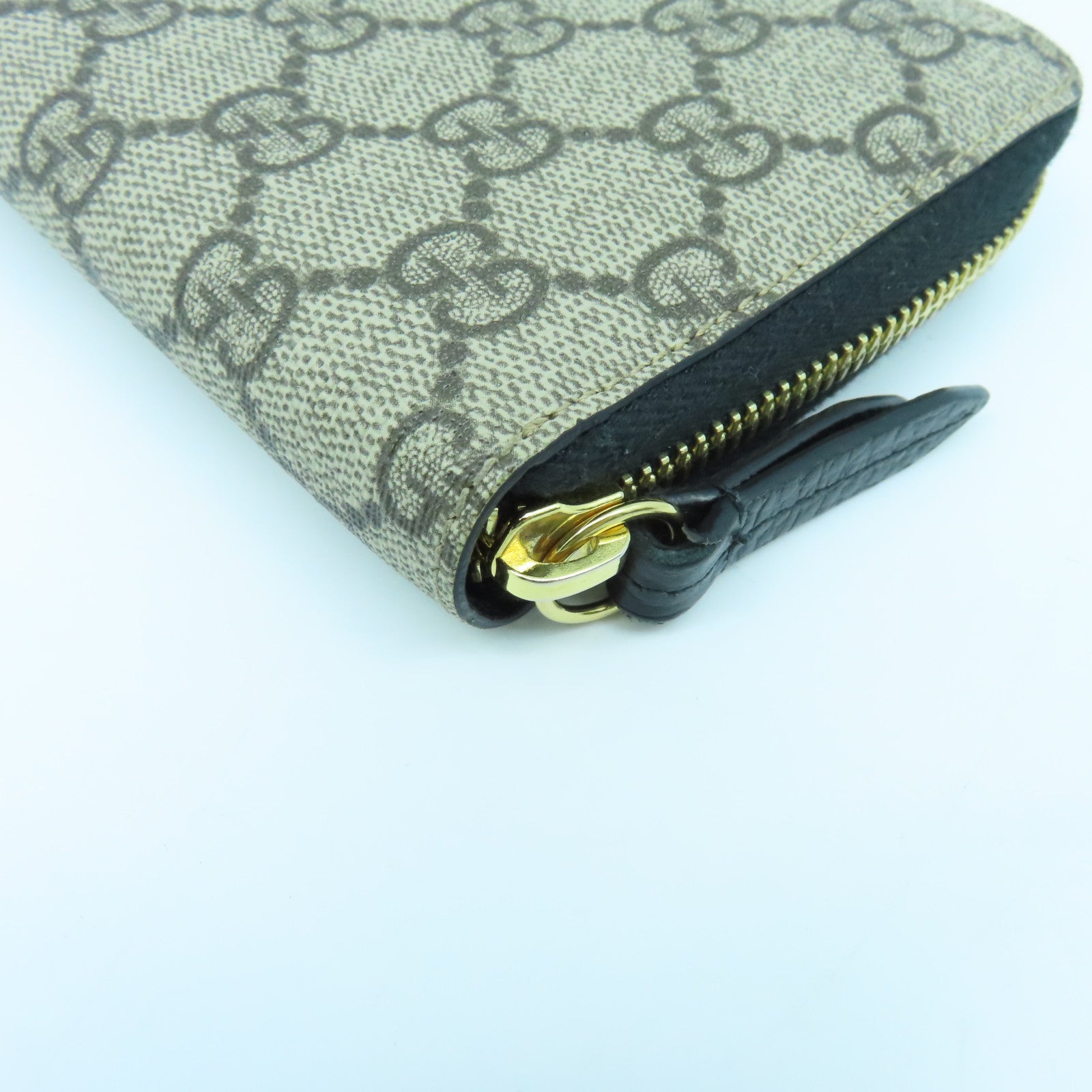 GUCCI 塗層帆布/牛皮皮革Long Wallelt金扣長錢包啡色/黑色