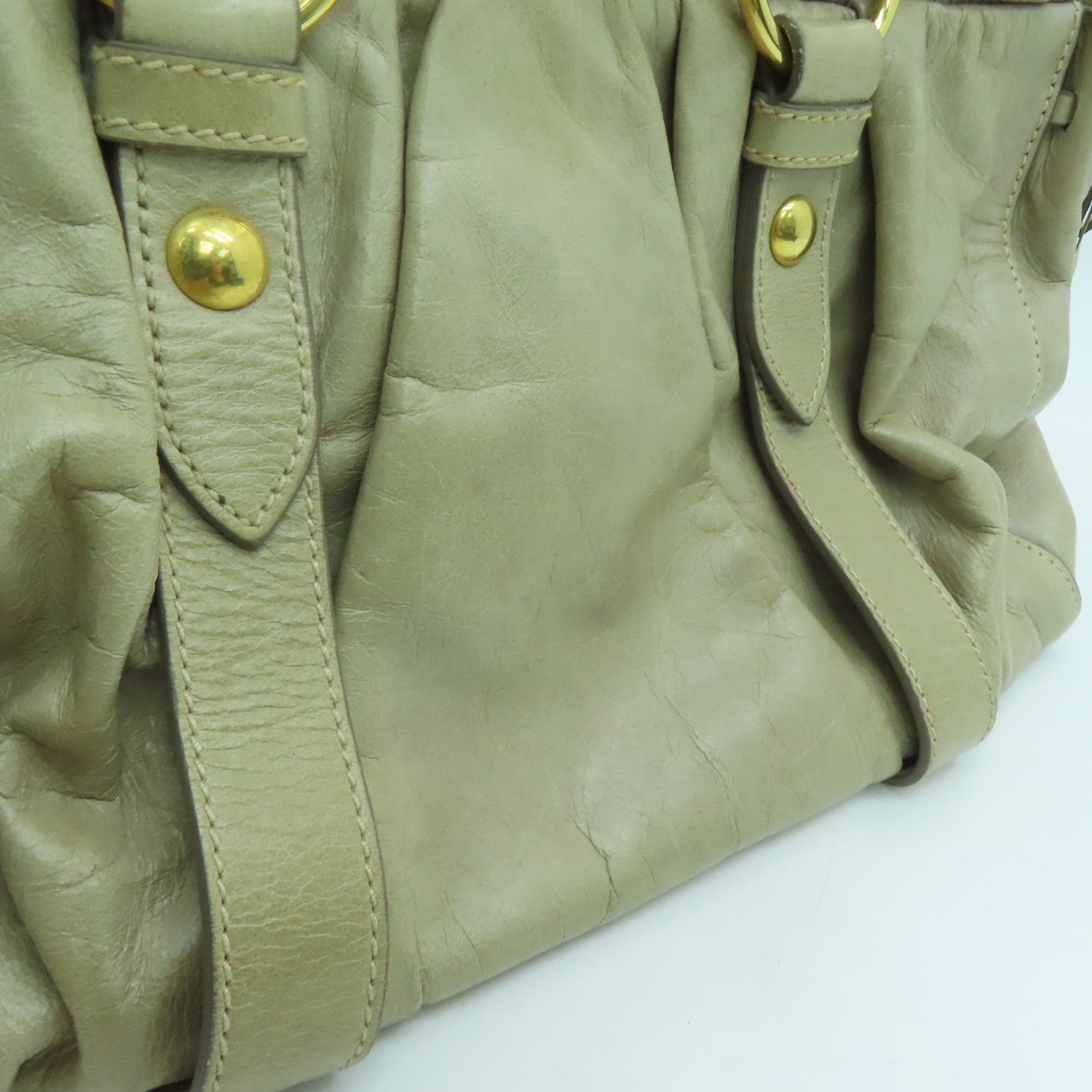 Miu Miu 牛皮皮革2 Way Shoulder金扣手挽肩背两用袋米色