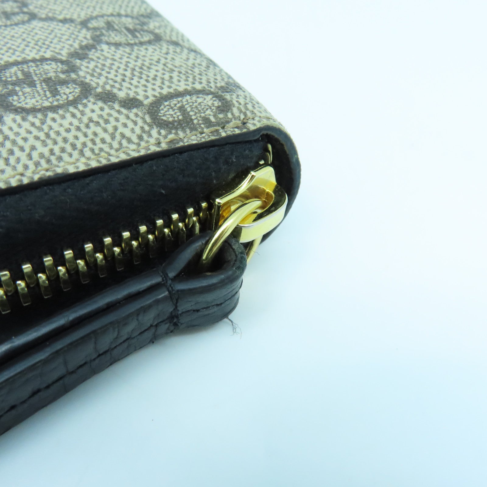 GUCCI 塗層帆布/牛皮皮革Long Wallelt金扣長錢包啡色/黑色