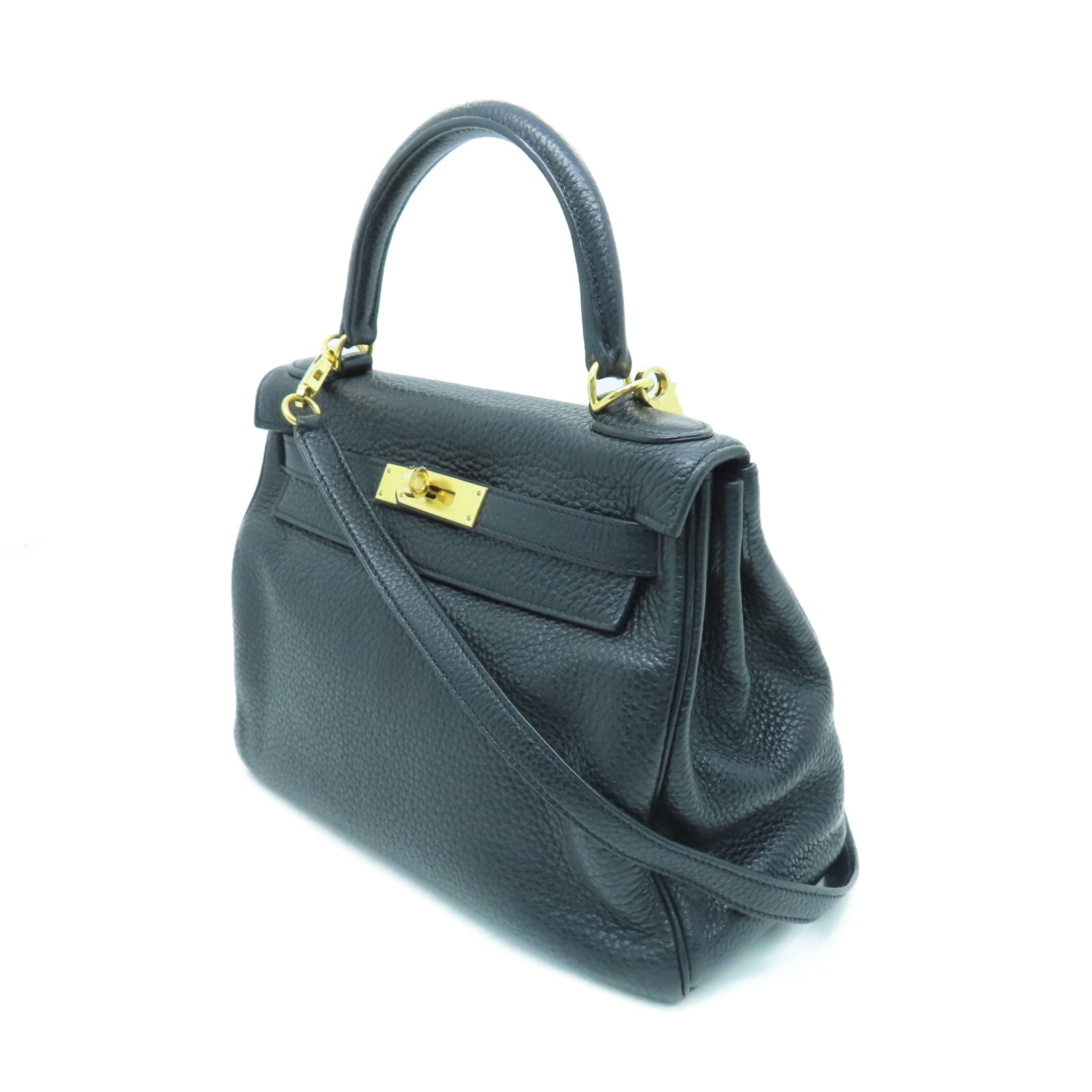 HERMES 【激減優惠】Clemence皮革Kelly 28金扣手挽肩背兩用袋黑色