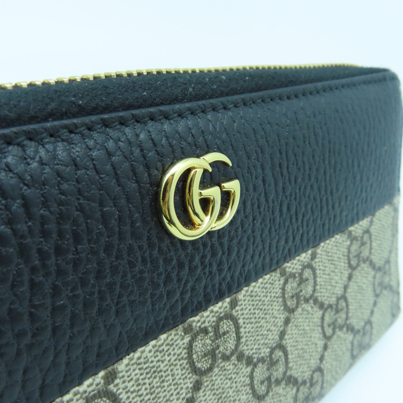 GUCCI 塗層帆布/牛皮皮革Long Wallelt金扣長錢包啡色/黑色