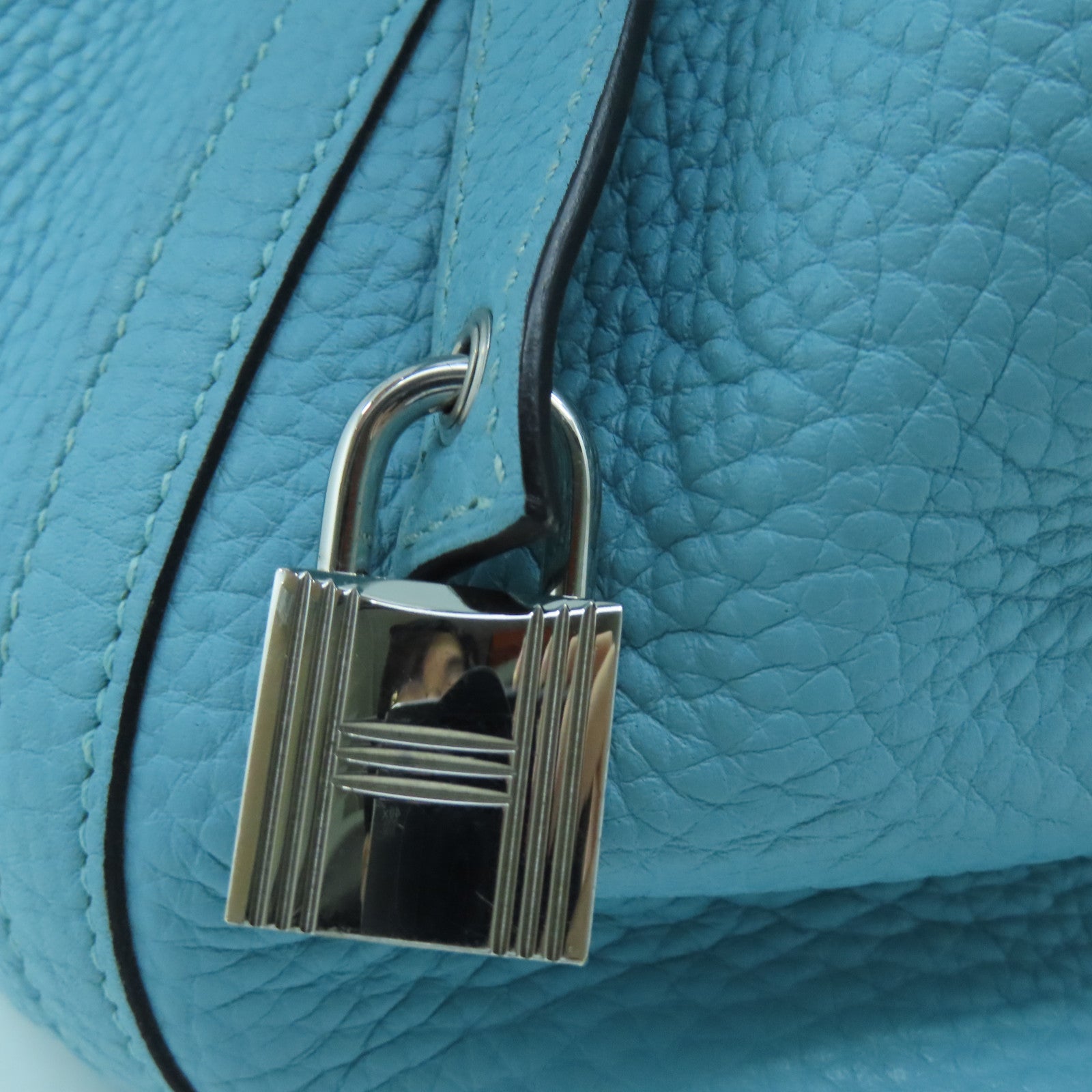 HERMES Taurillon Clemence Leather Picotin MM Silver Buckle Handle Bag Maroon Blue