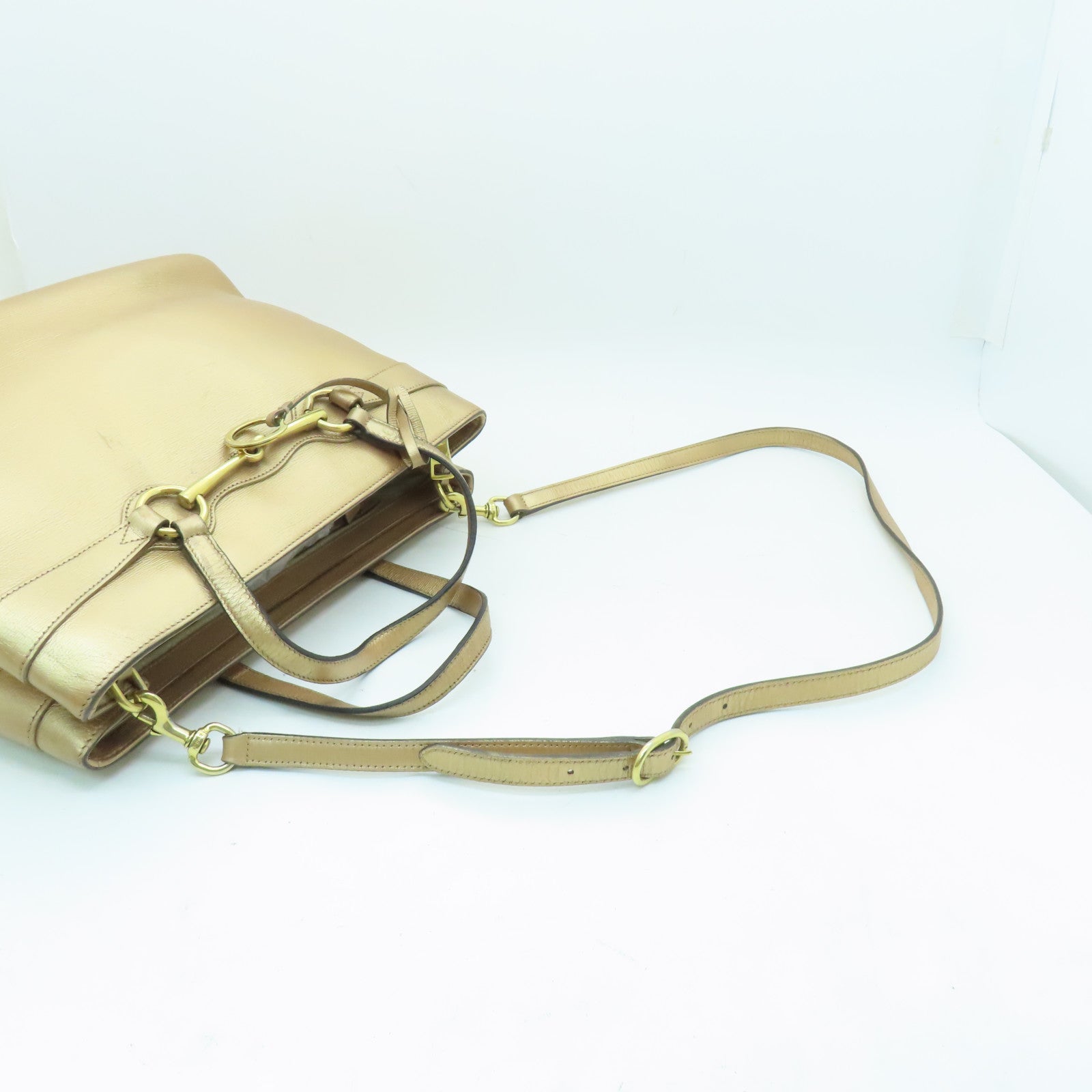 GUCCI 【激減優惠】牛皮皮革Horsebit Handbag金扣手挽肩背兩用袋金色