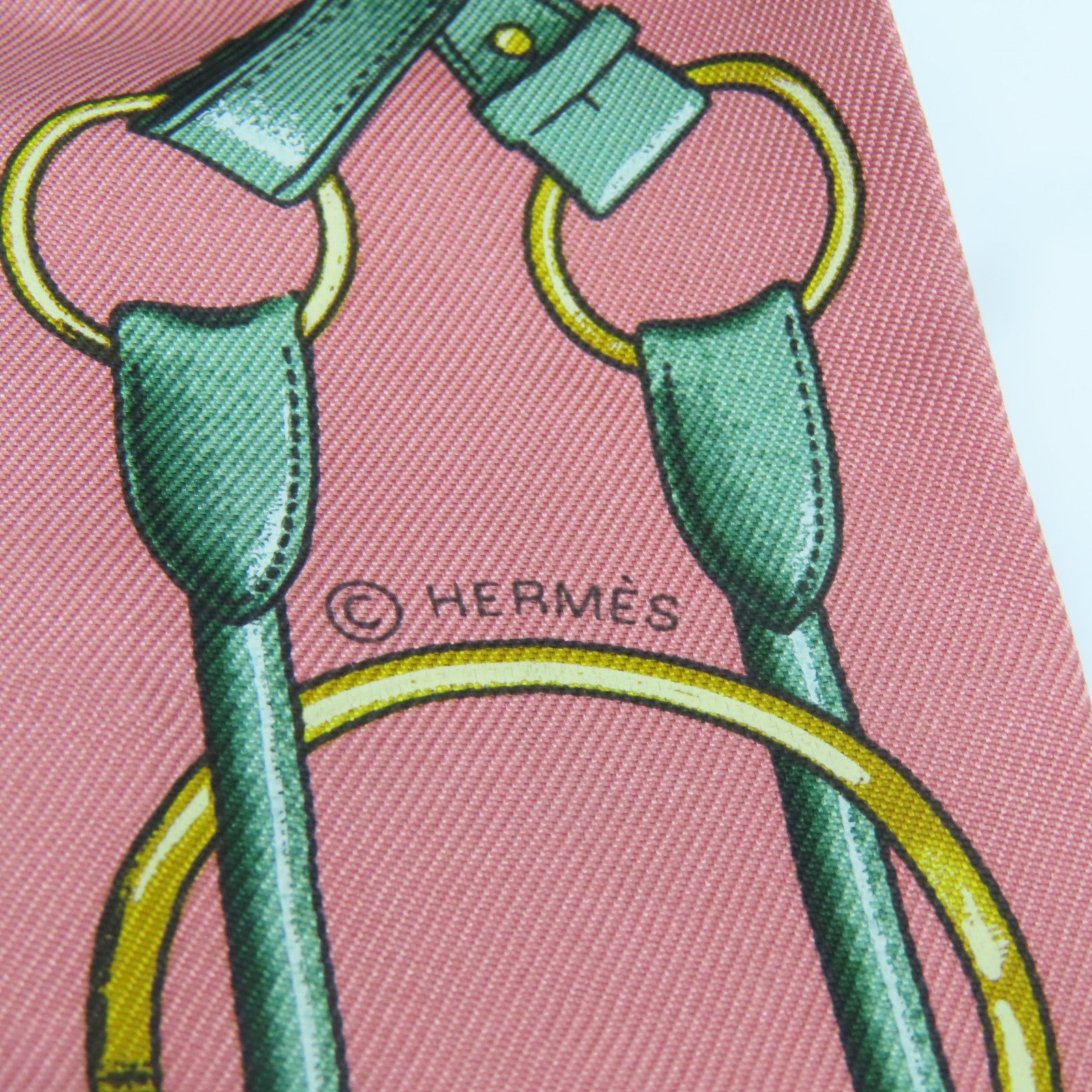 HERMES 絲質Twilly絲巾粉紅色藍色綠色