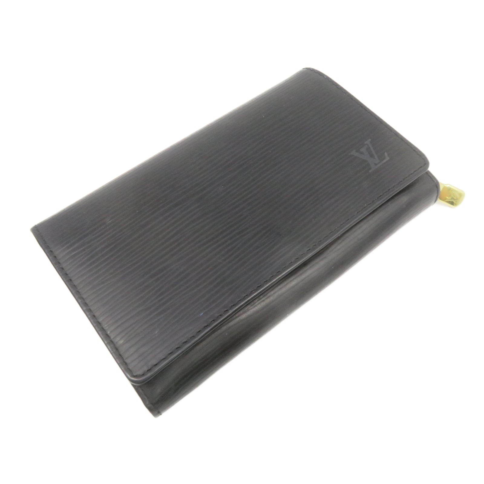 LOUIS VUITTON Epi Leather Wallet Gold Buckle Wallet Black