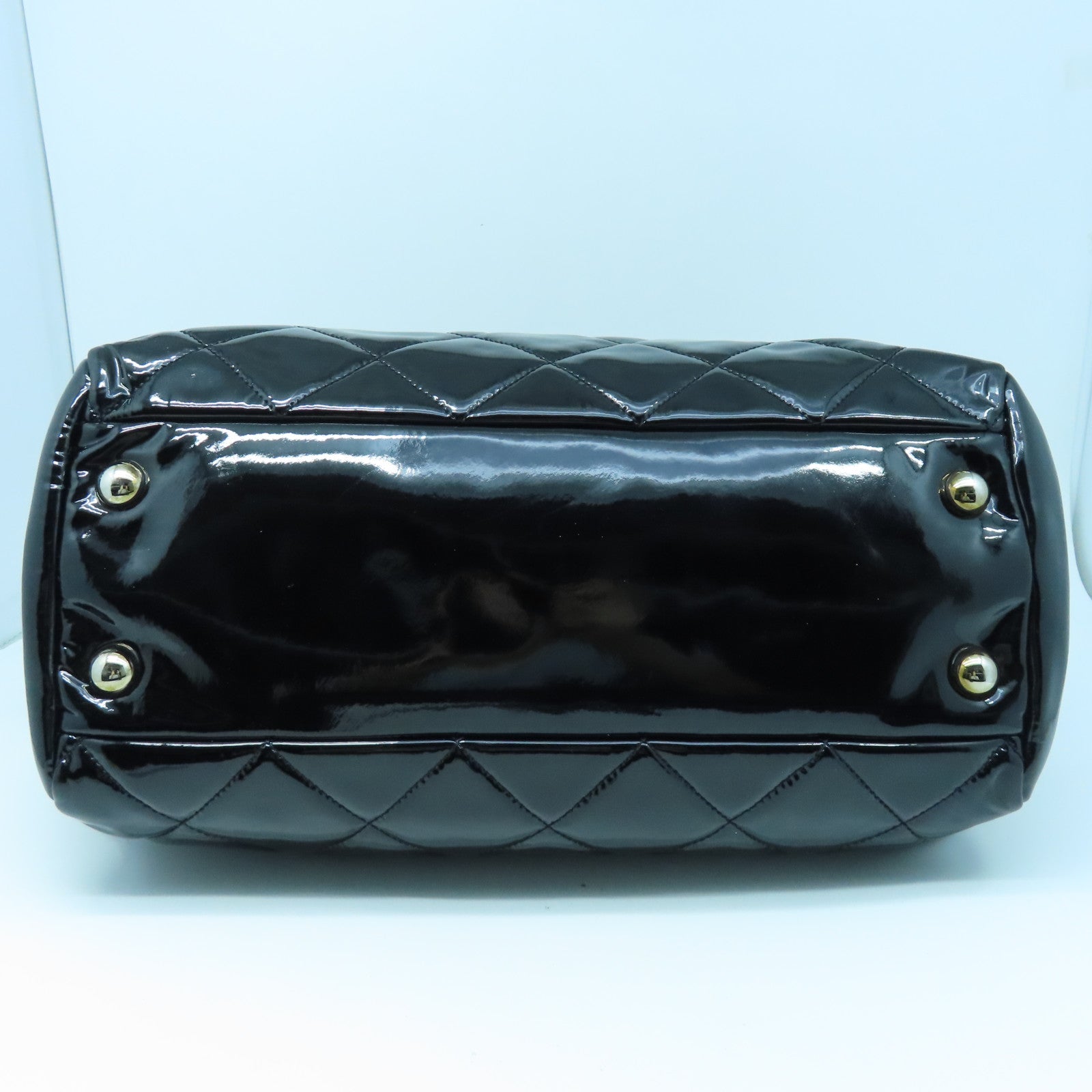CHANEL 菱格漆皮皮革Shoulder Bag銀扣鏈帶肩背袋黑色