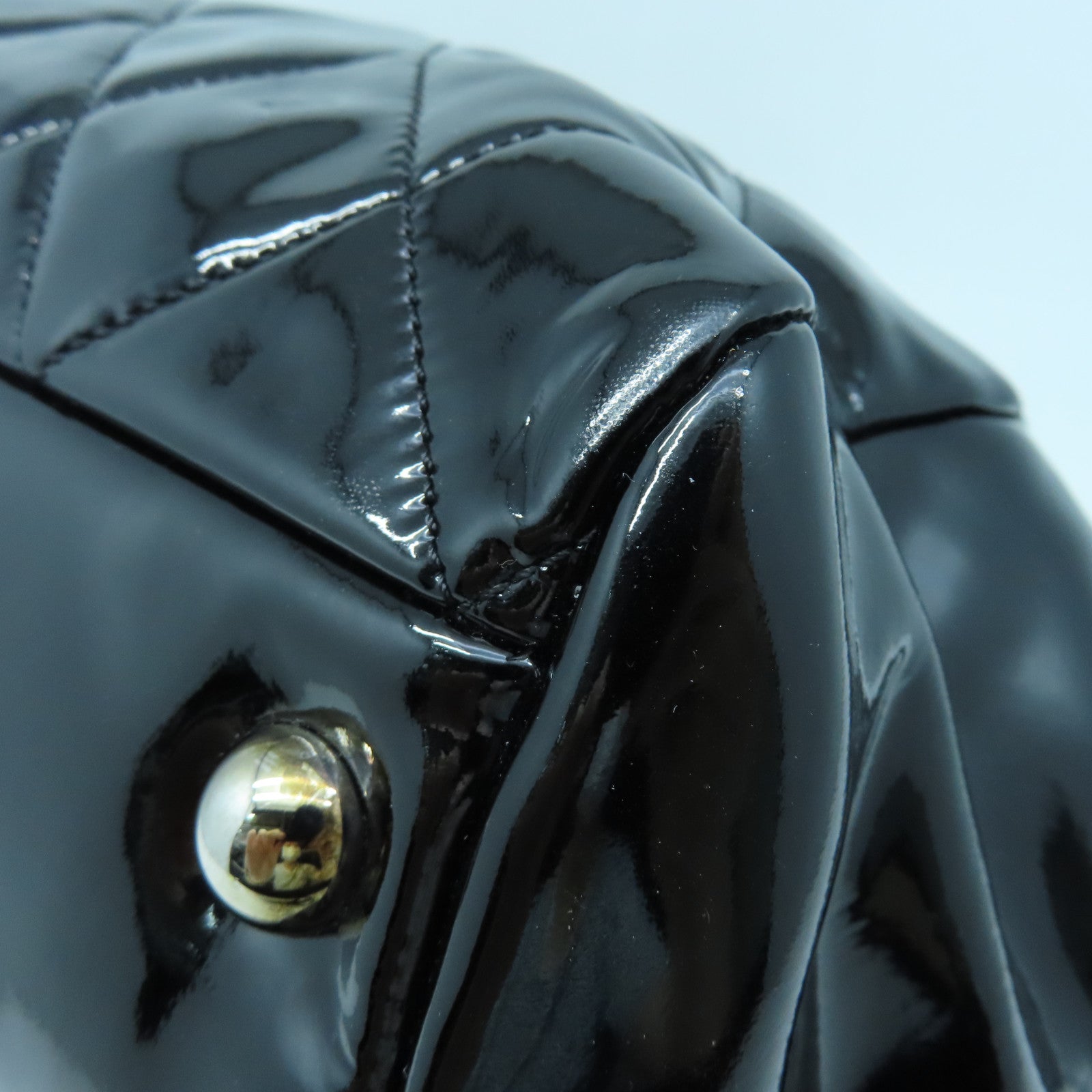 CHANEL 菱格漆皮皮革Shoulder Bag銀扣鏈帶肩背袋黑色