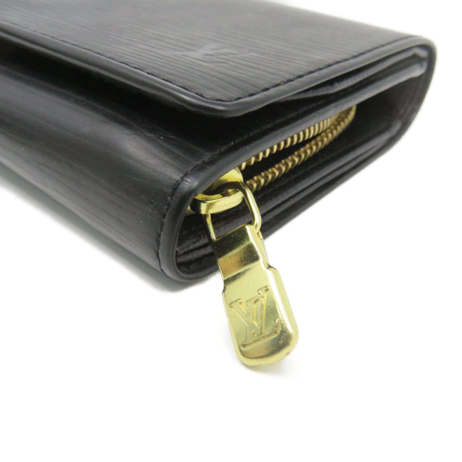 LOUIS VUITTON Epi Leather Wallet Gold Buckle Wallet Black