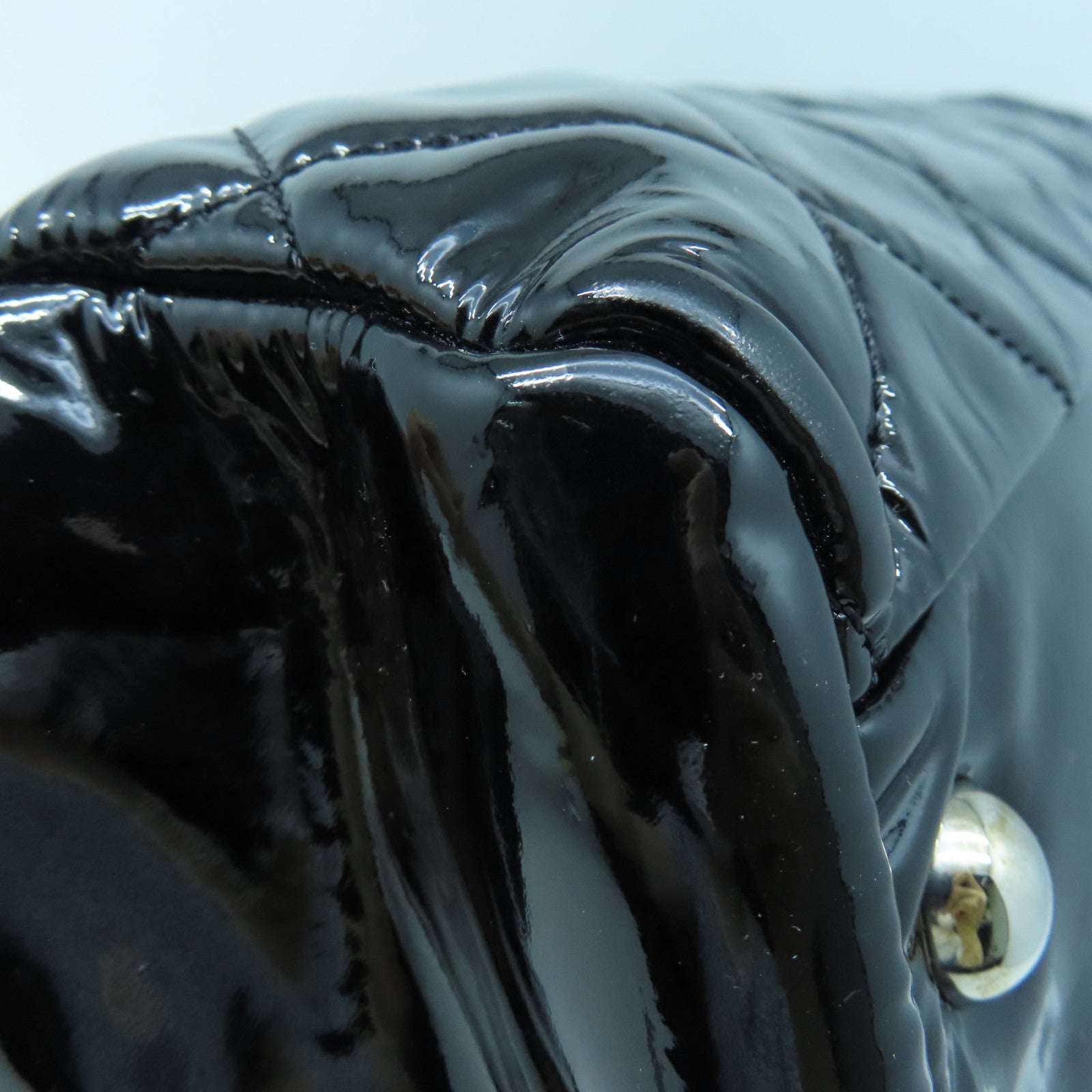 CHANEL 菱格漆皮皮革Shoulder Bag銀扣鏈帶肩背袋黑色