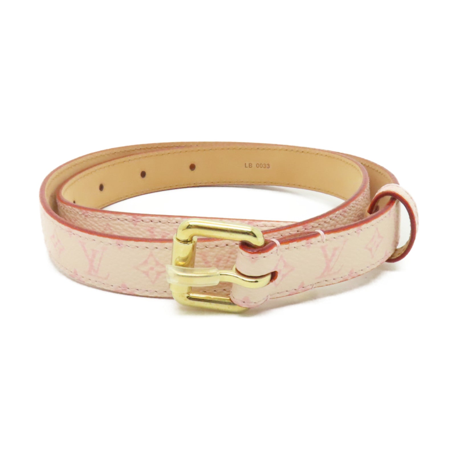 LOUIS VUITTON Monogram/皮革Cherry Blossom Ceinture金扣皮帶粉紅色