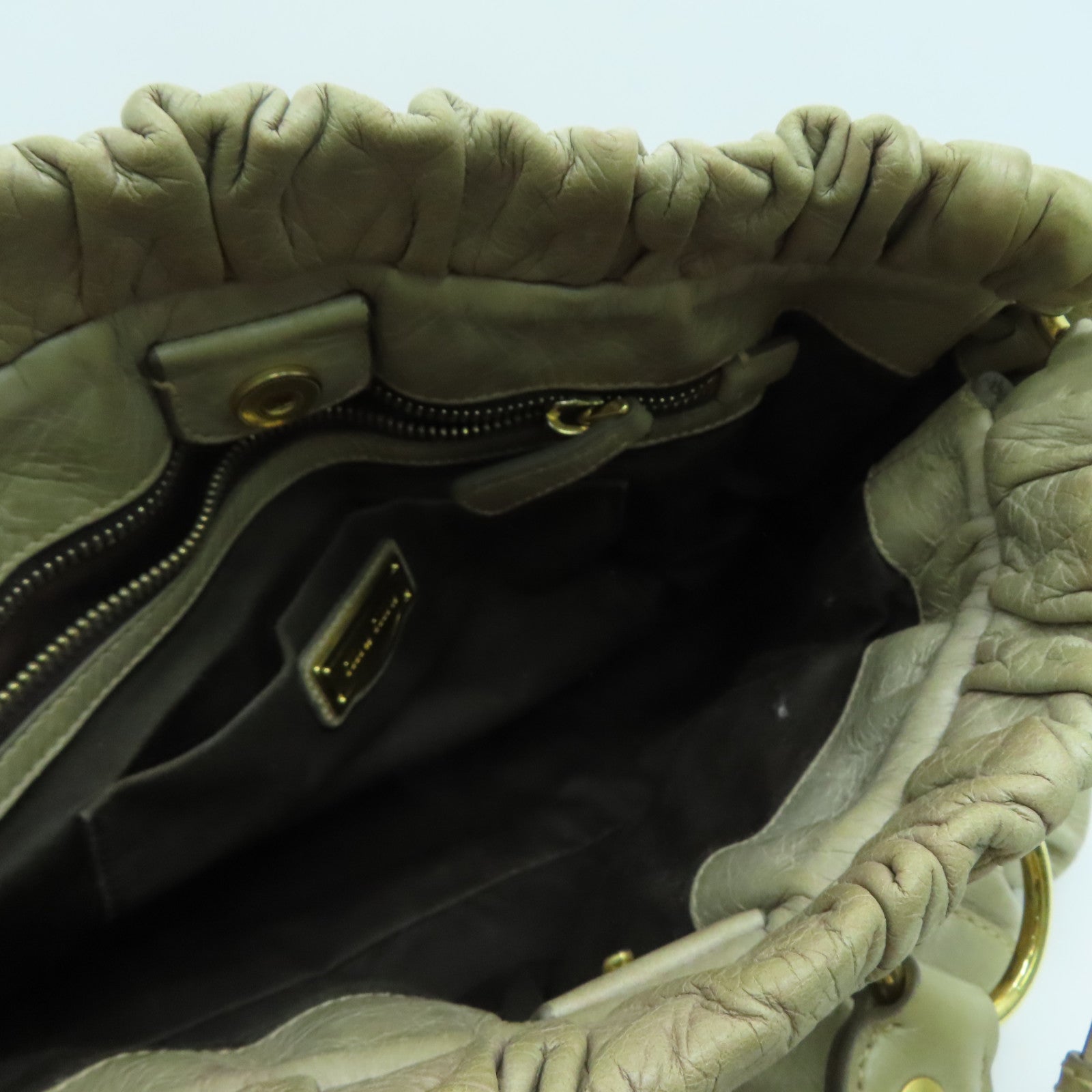 Miu Miu 牛皮皮革2 Way Shoulder金扣手挽肩背两用袋米色