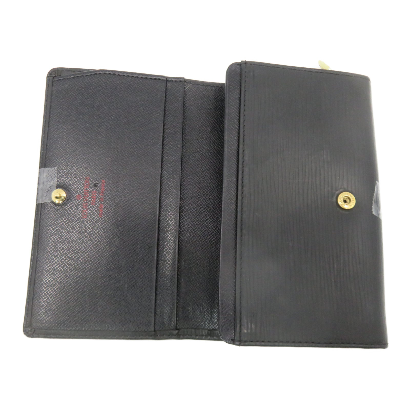 LOUIS VUITTON Epi Leather Wallet Gold Buckle Wallet Black
