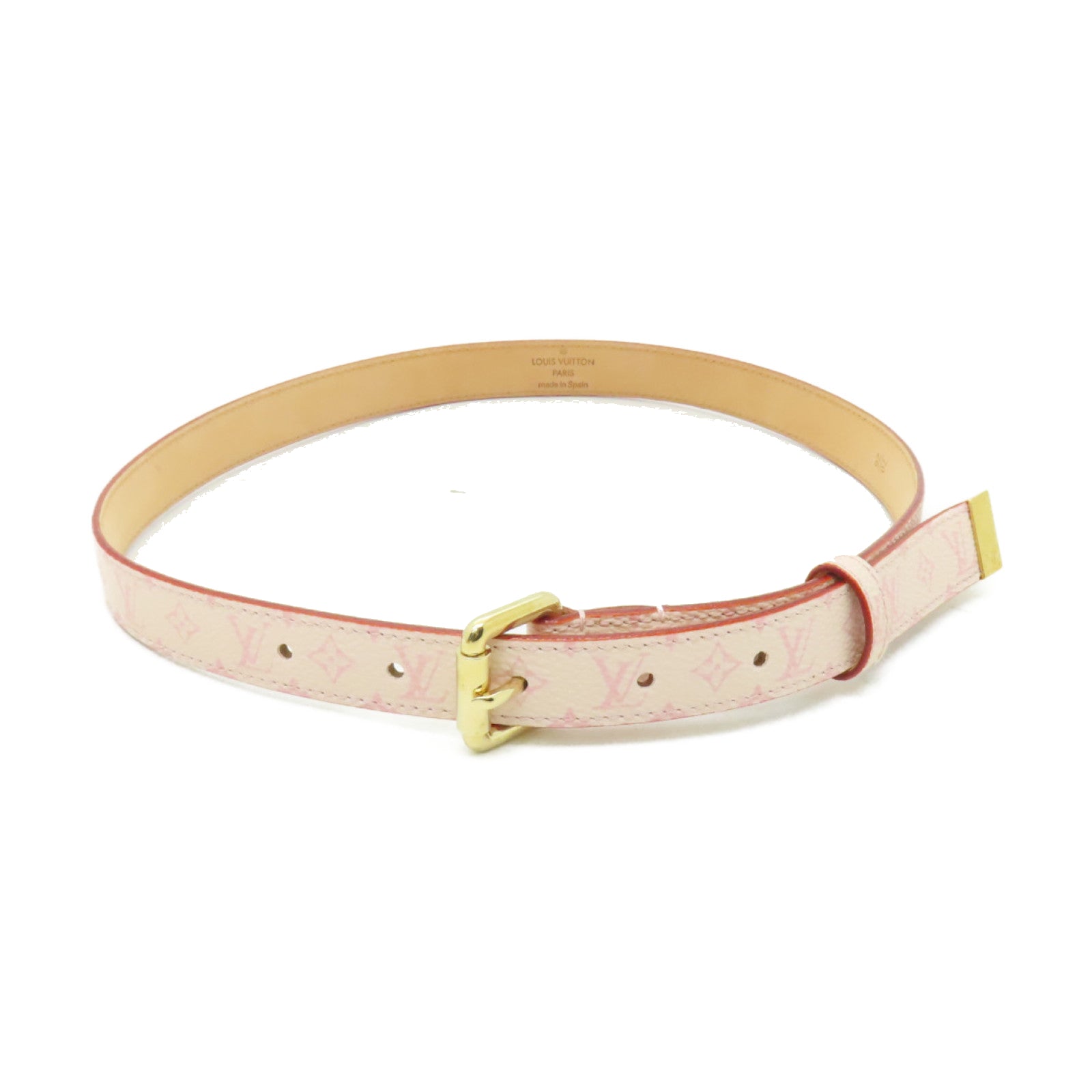LOUIS VUITTON Monogram/皮革Cherry Blossom Ceinture金扣皮帶粉紅色