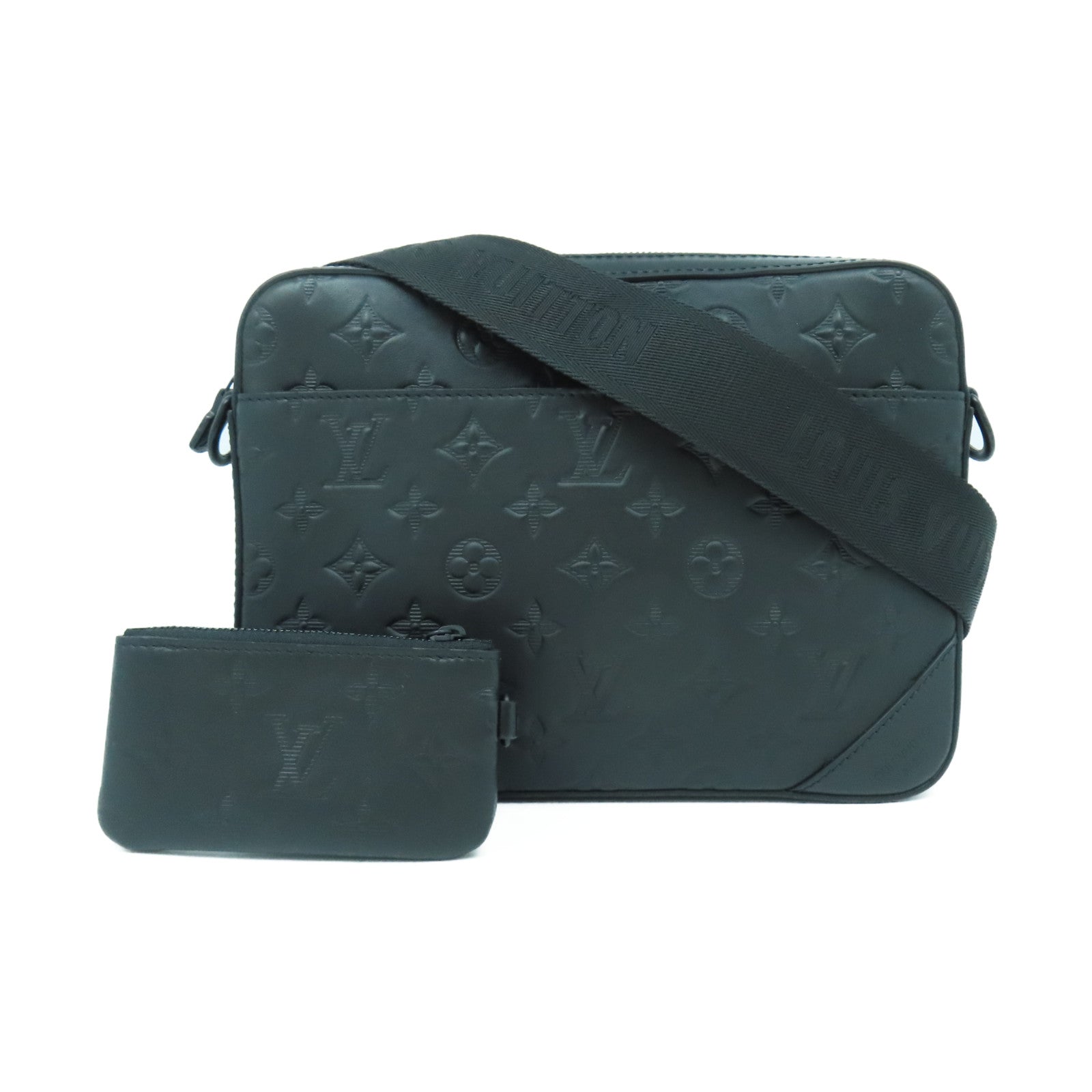 LOUIS VUITTON Monogram Shadow Duo Messenger黑扣肩背袋黑色