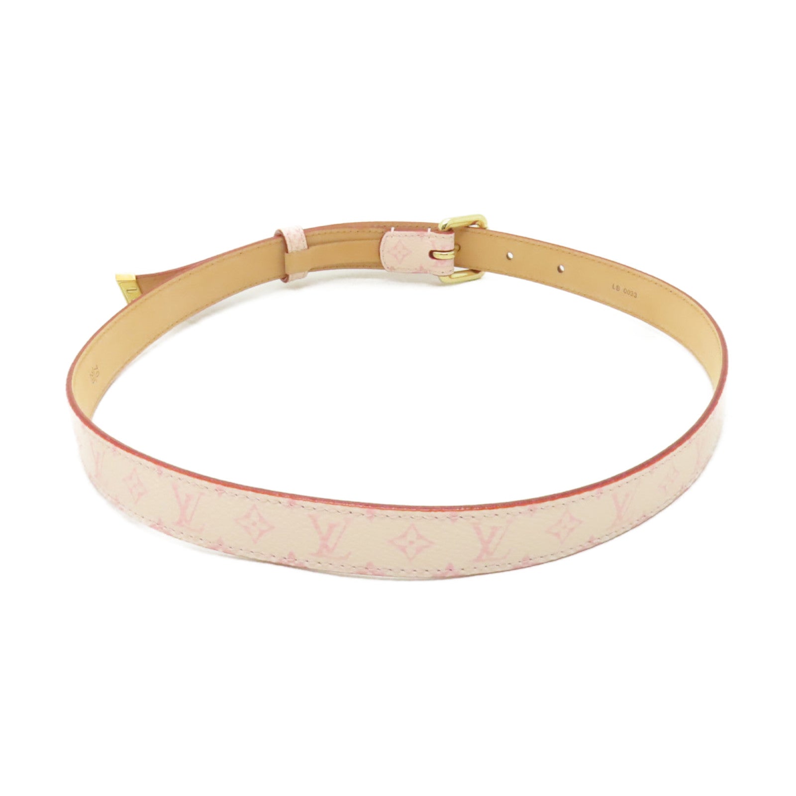 LOUIS VUITTON Monogram/皮革Cherry Blossom Ceinture金扣皮帶粉紅色