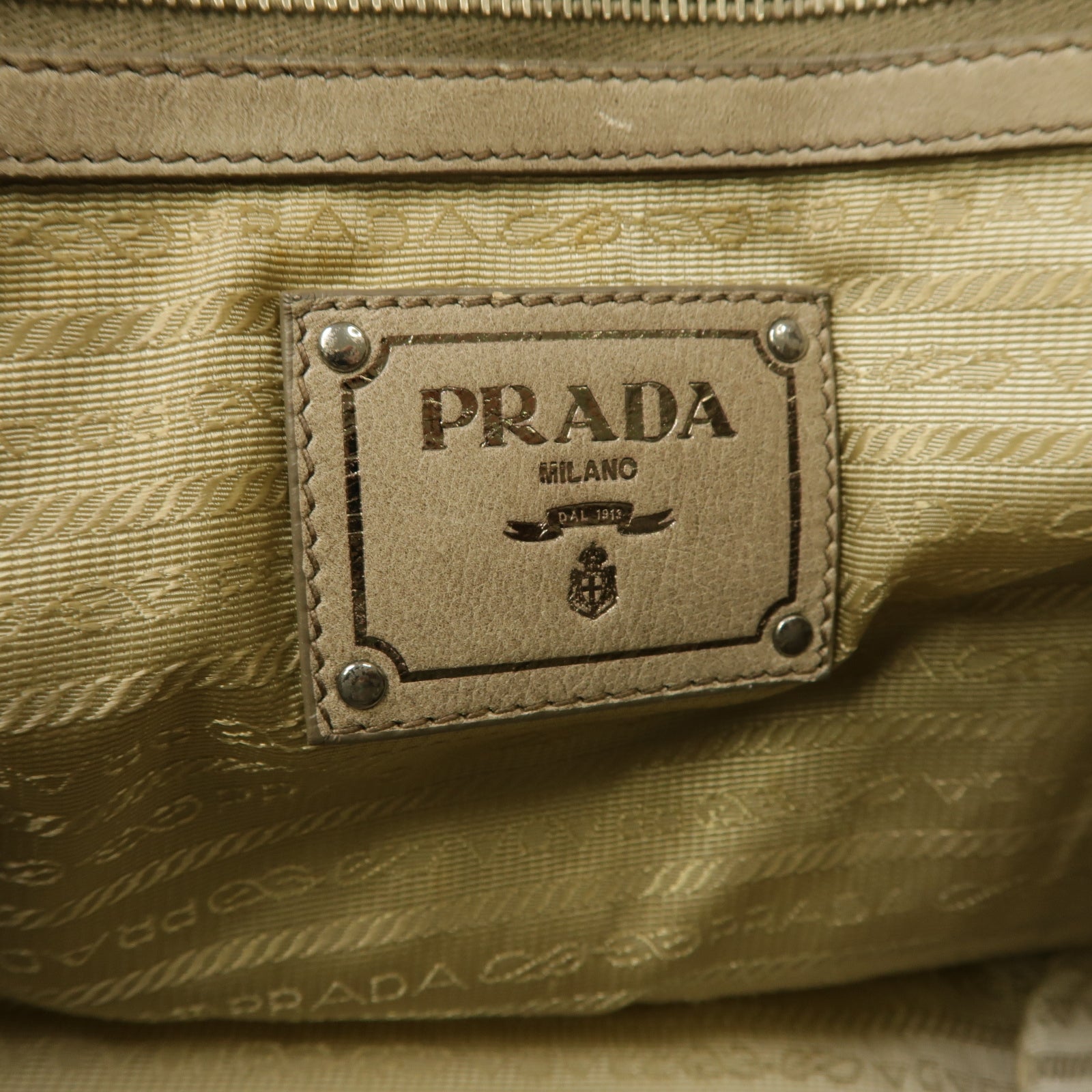 PRADA 羊皮皮革2 Way Shoulder銀扣手挽肩背兩用袋白色/灰色